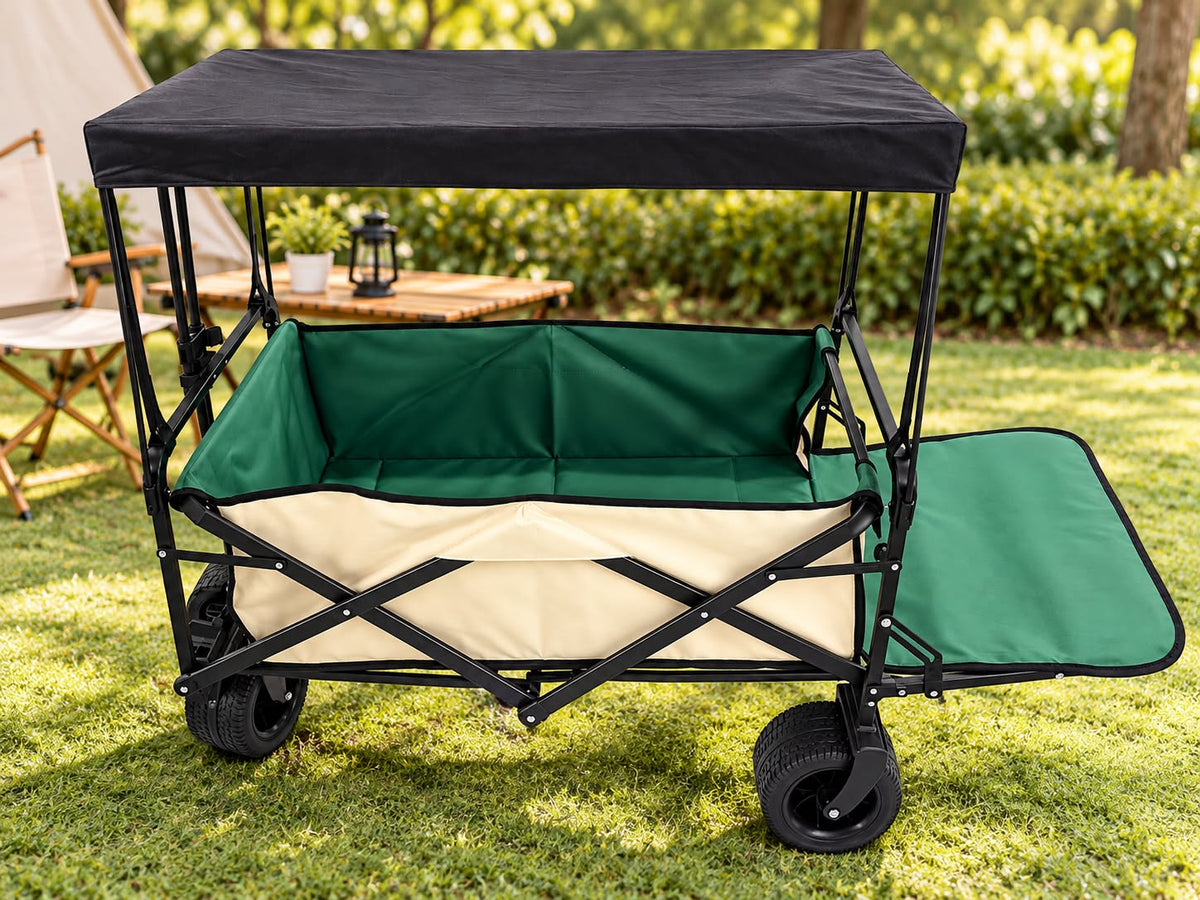Folding Outdoor Wagon with Canopy & Extendable Rear Platform – HY-200