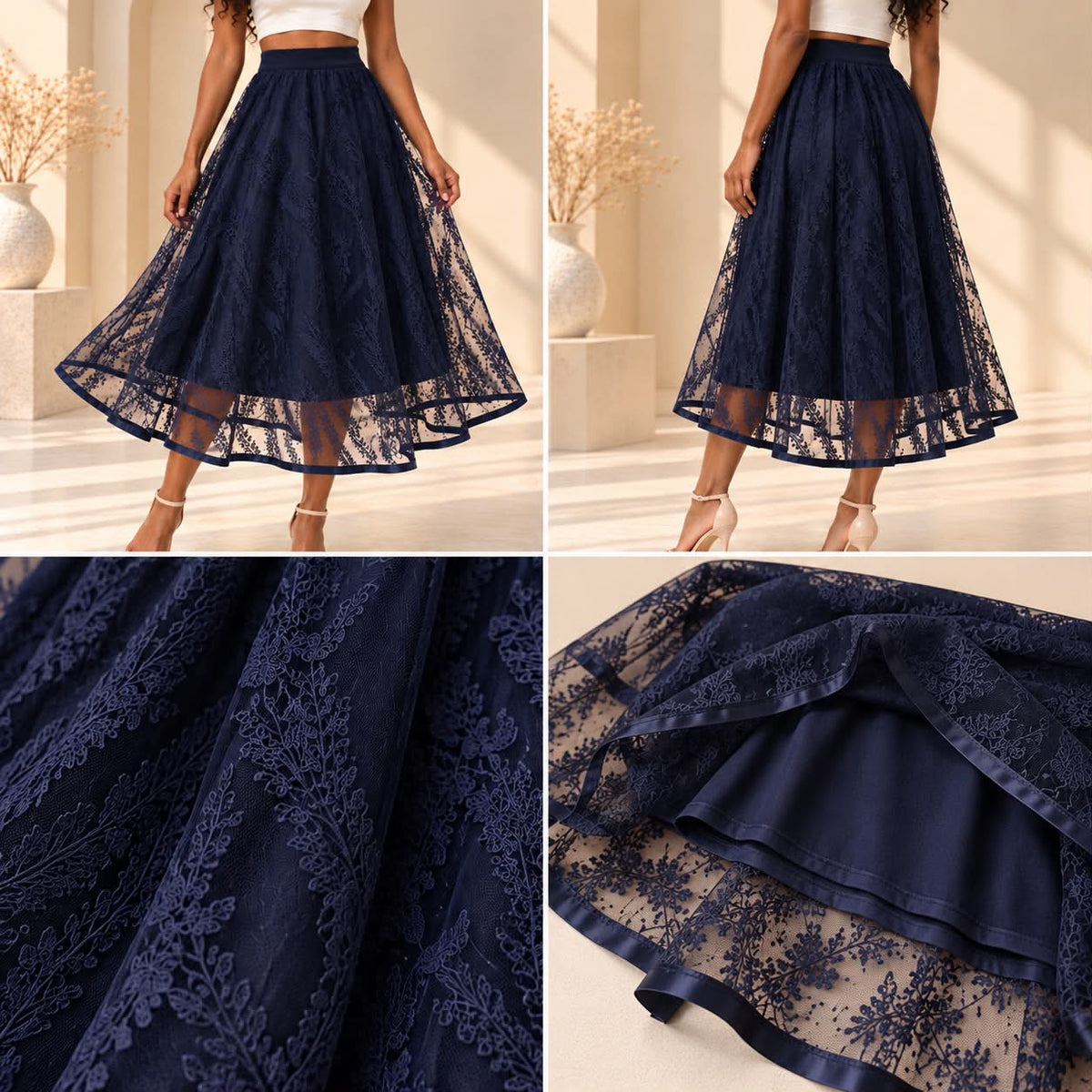 Floral Lace Midi Skirt