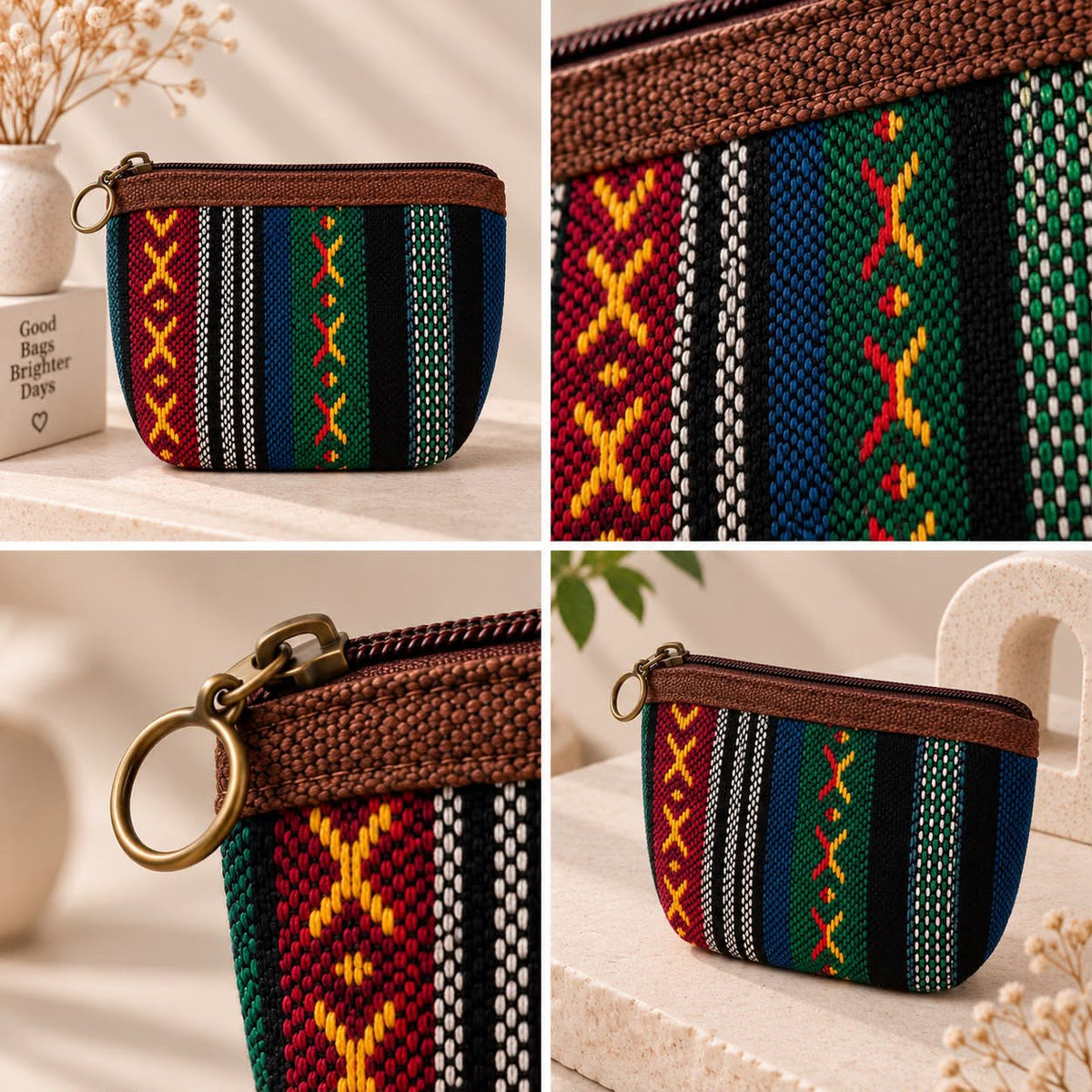 Colorful Woven Zip Coin Purse