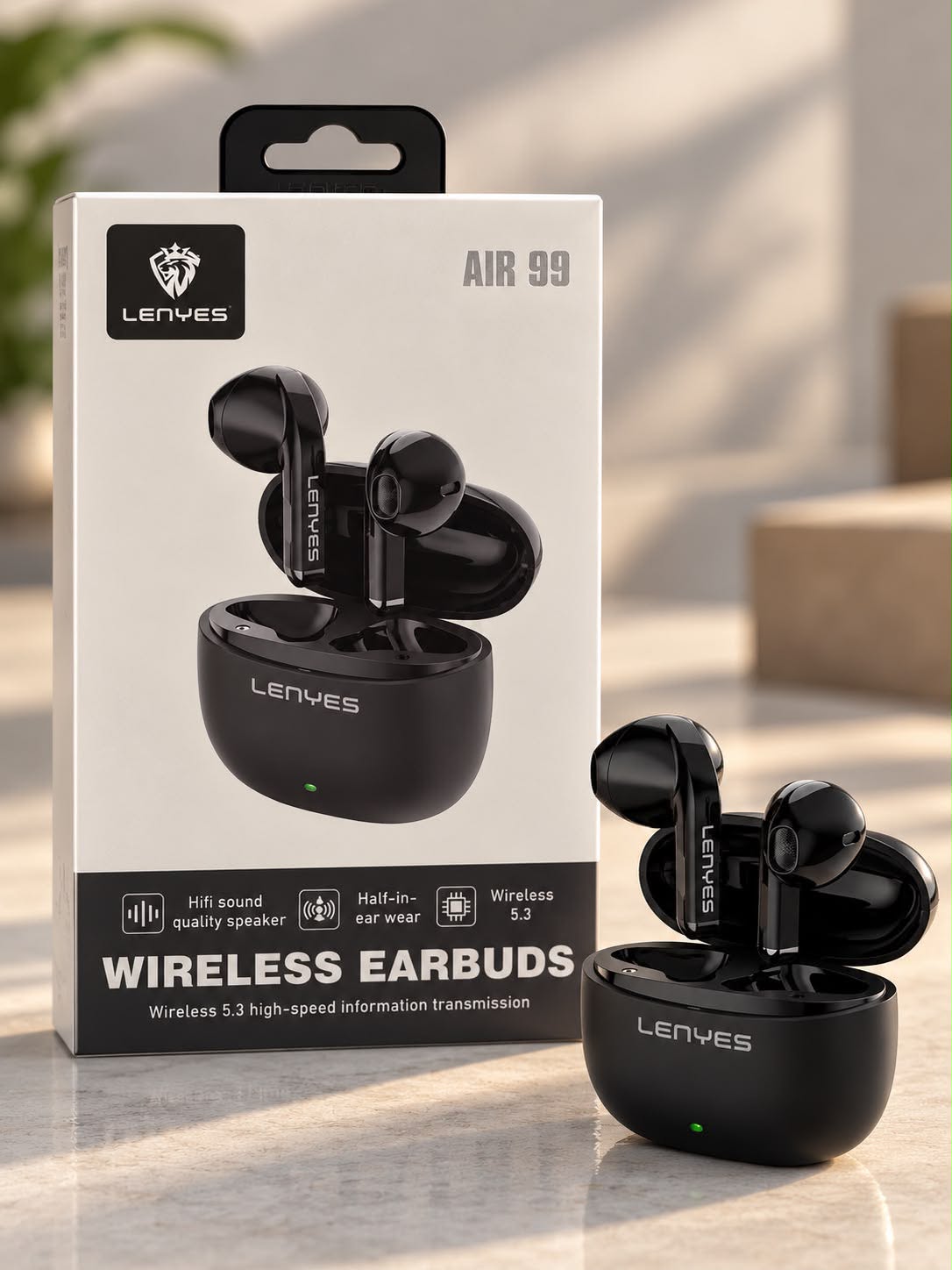 Lenyes Air 99 Wireless Earbuds with Charging Case – Black