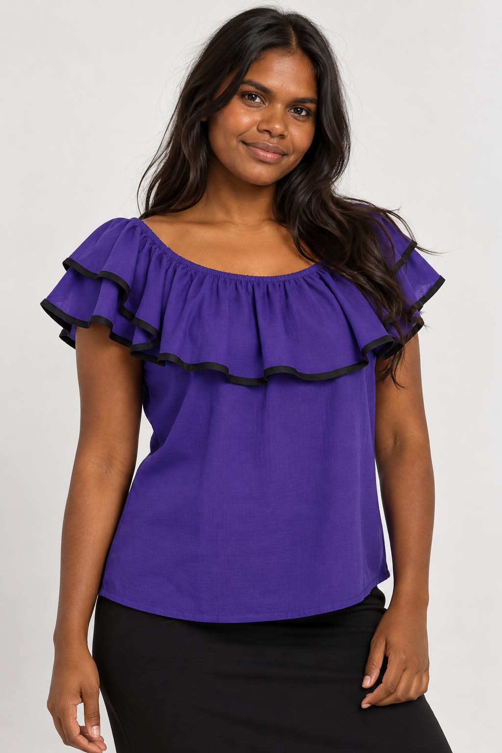 Women’s Black Trim Ruffle Funeral Top – Assorted Colors