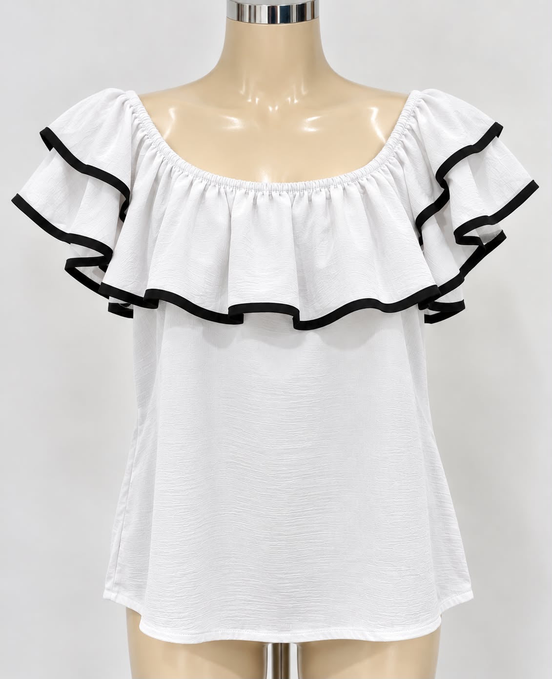 Women’s Black Trim Ruffle Funeral Top – Assorted Colors