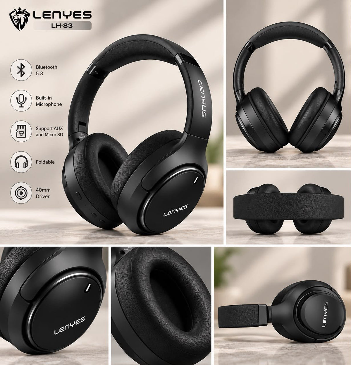 Lenyes LH83 Wireless Over-Ear Headphones – Black
