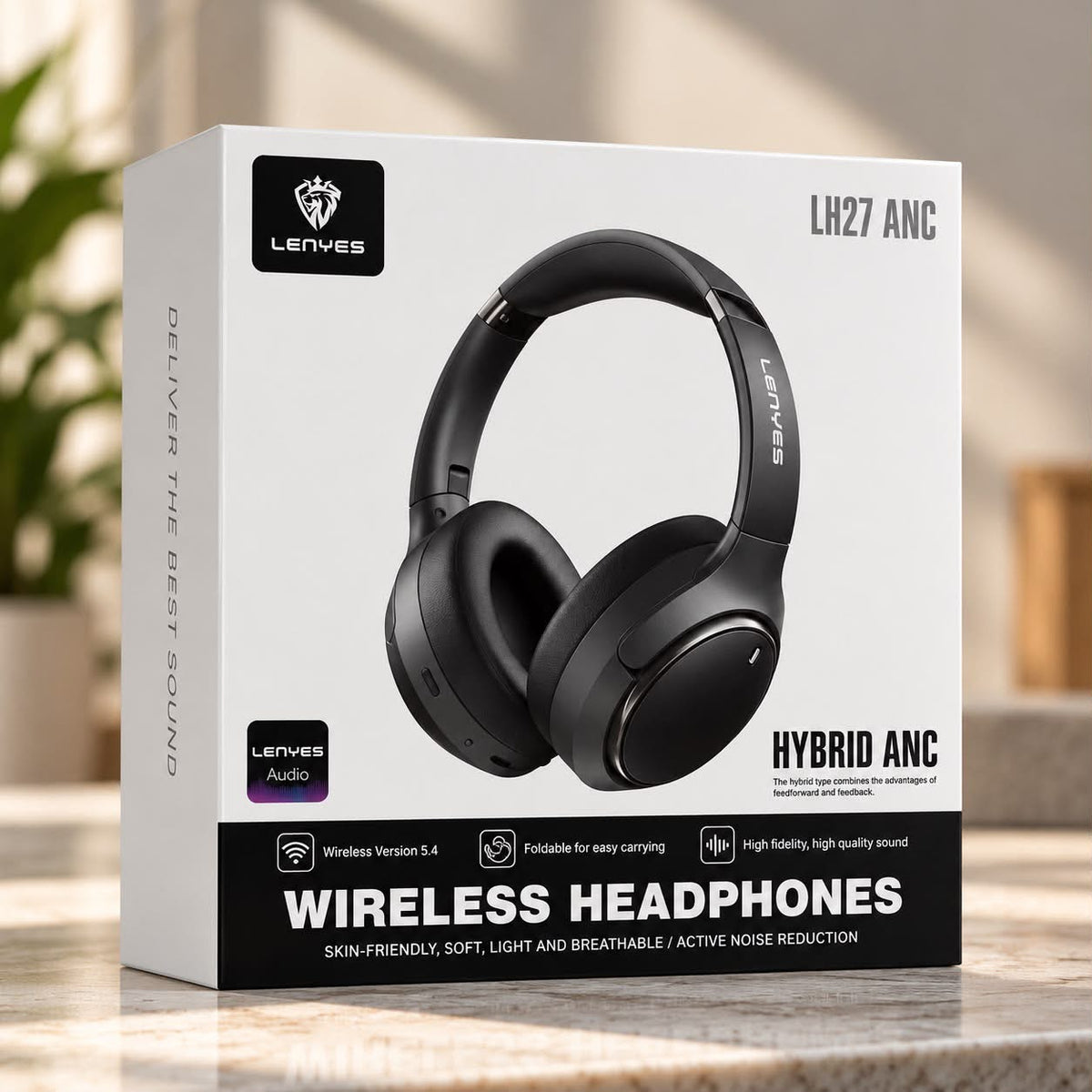 Lenyes LH27 Wireless Over-Ear Headphones with Hybrid ANC – Black