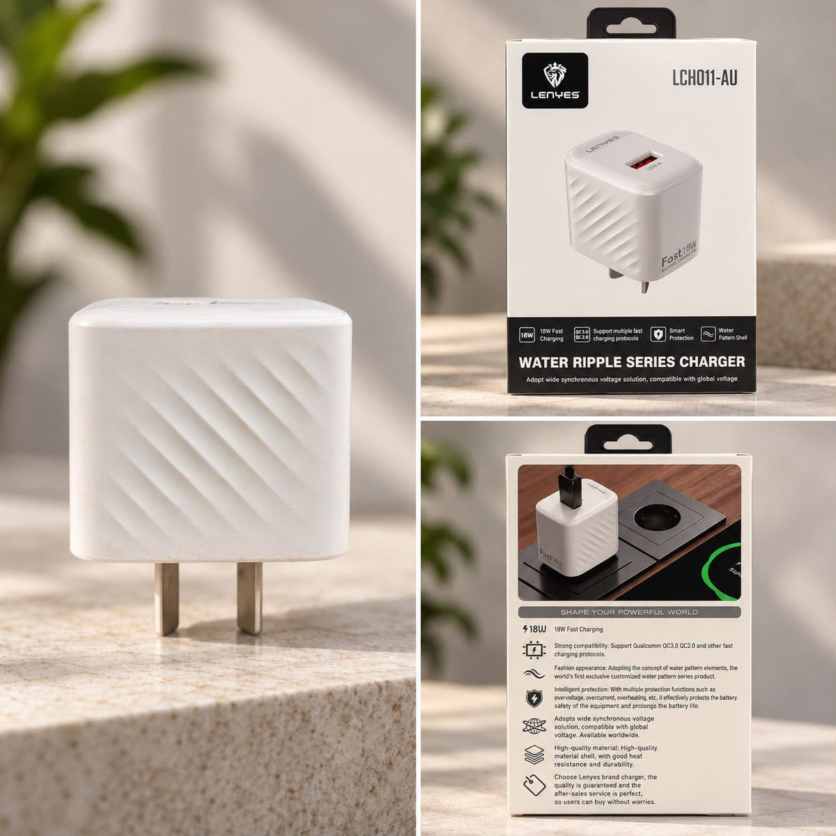 Lenyes LCH011-AU 18W USB-A Fast Wall Charger – White