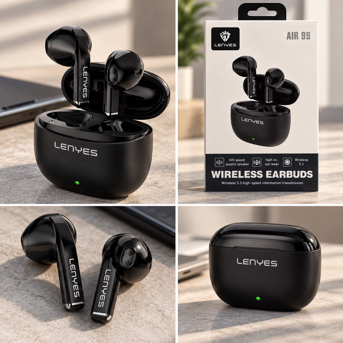 Lenyes Air 99 Wireless Earbuds with Charging Case – Black