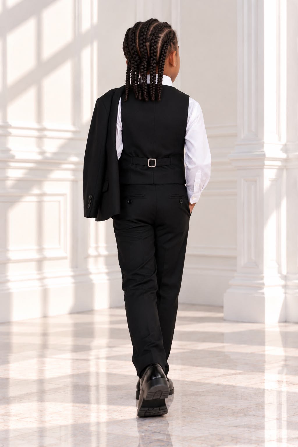 Boys’ 4-Piece Formal Shirt, Waistcoat, Tie & Trousers Set – White & Black | Size 6