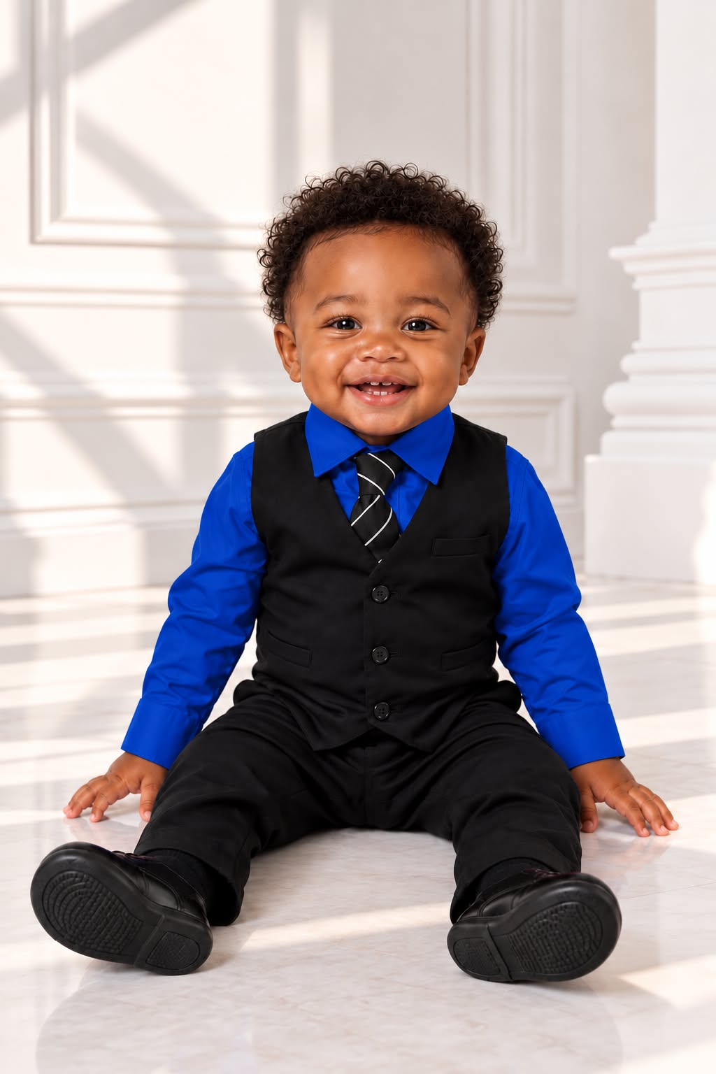 Baby Boys’ 4-Piece Formal Suit Set – Blue (12 Months)