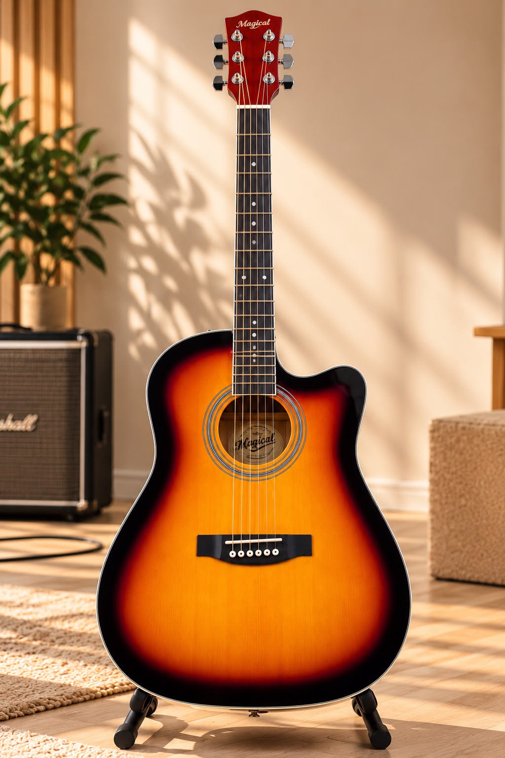 Magical 6-String Cutaway Acoustic Guitar – Sunburst