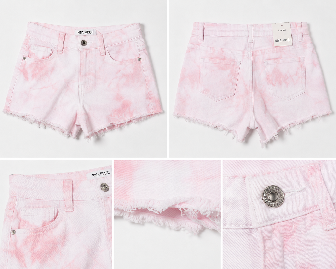 High-Waist Pink Tie-Dye Denim Shorts