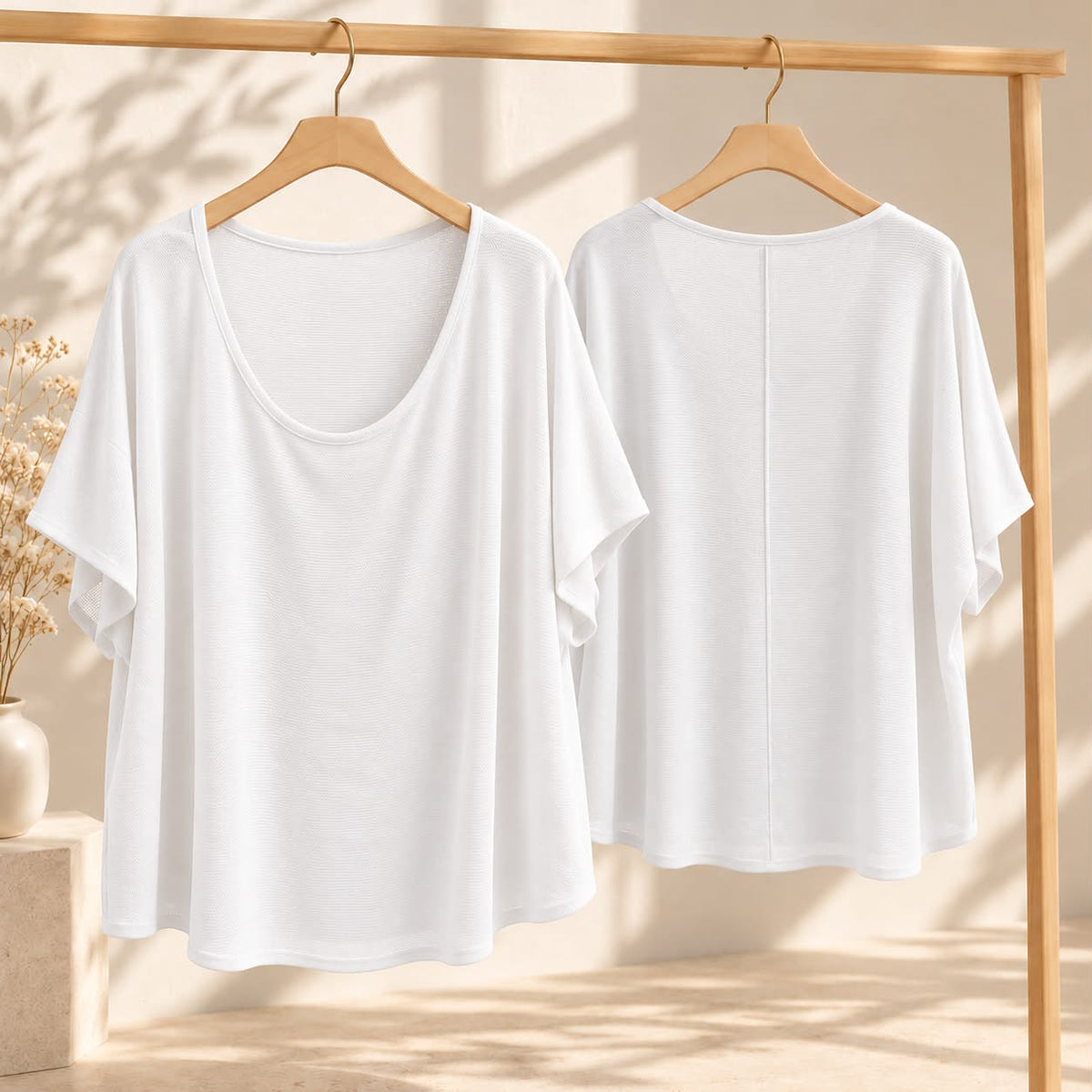 Women’s Relaxed Scoop-Neck Top – White | Sizes S–2XL