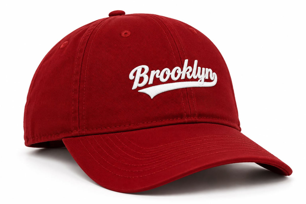 Brooklyn Embroidered Baseball Cap – Red & White