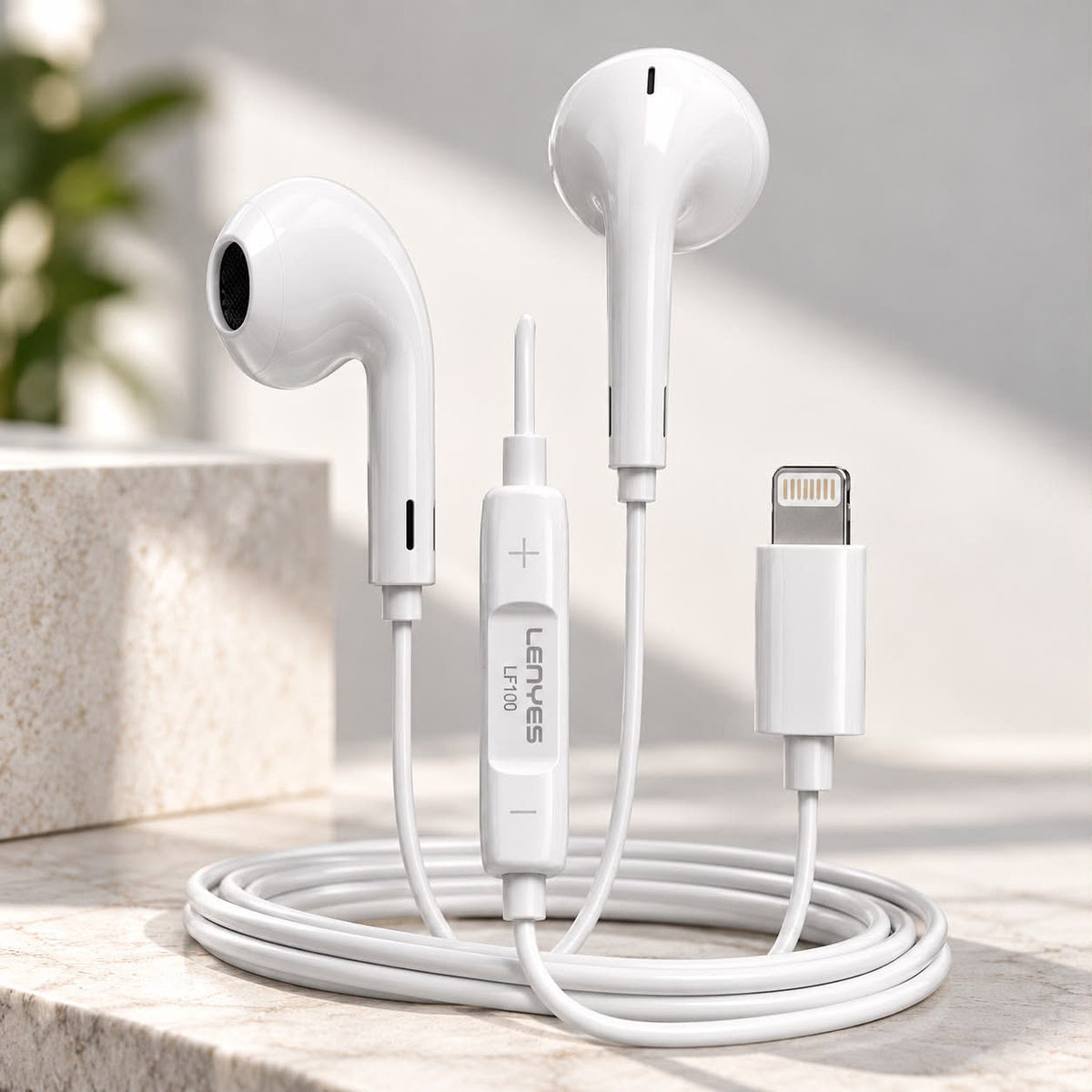 Lenyes LF100 Wired Lightning Earphones with Microphone – White