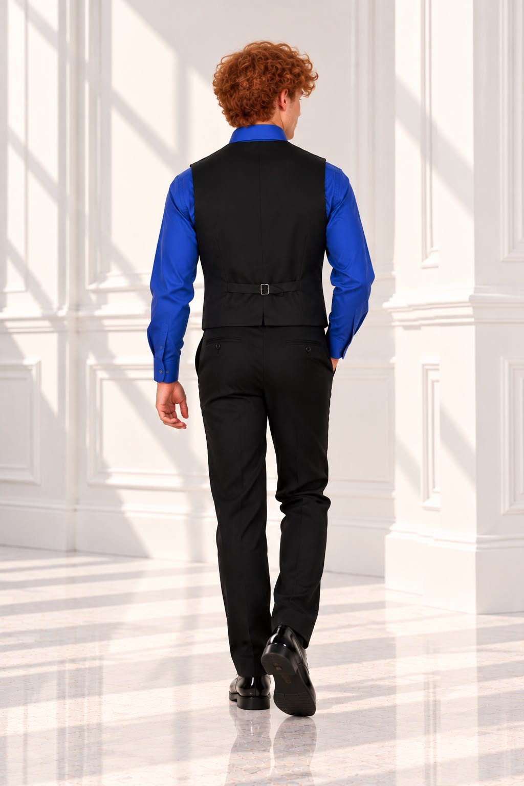 Boys’ 4-Piece Formal Shirt, Waistcoat, Tie & Trousers Set – Royal Blue & Black | Size 18
