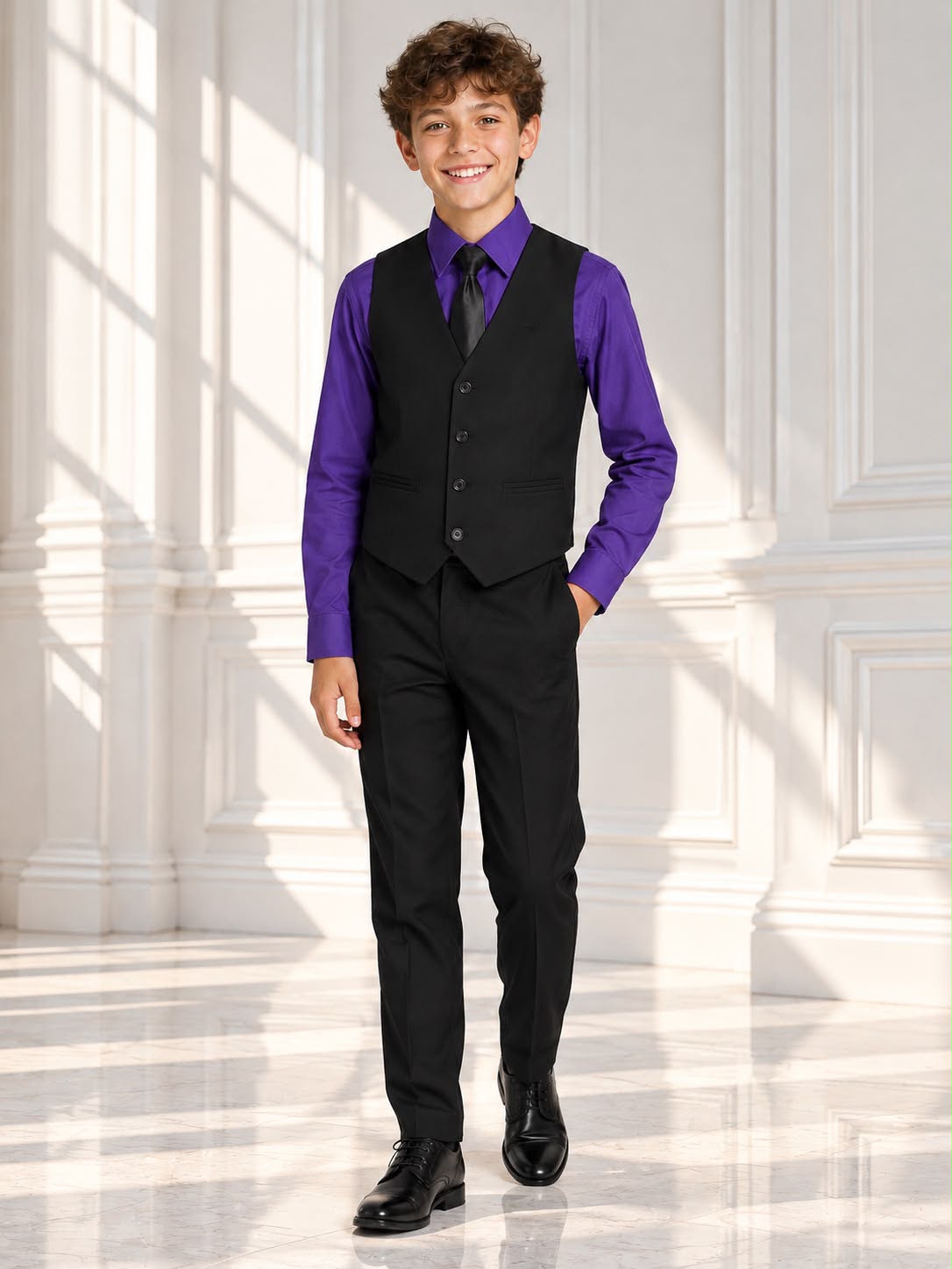 Boys’ 4-Piece Formal Suit Set – Purple, Size 10