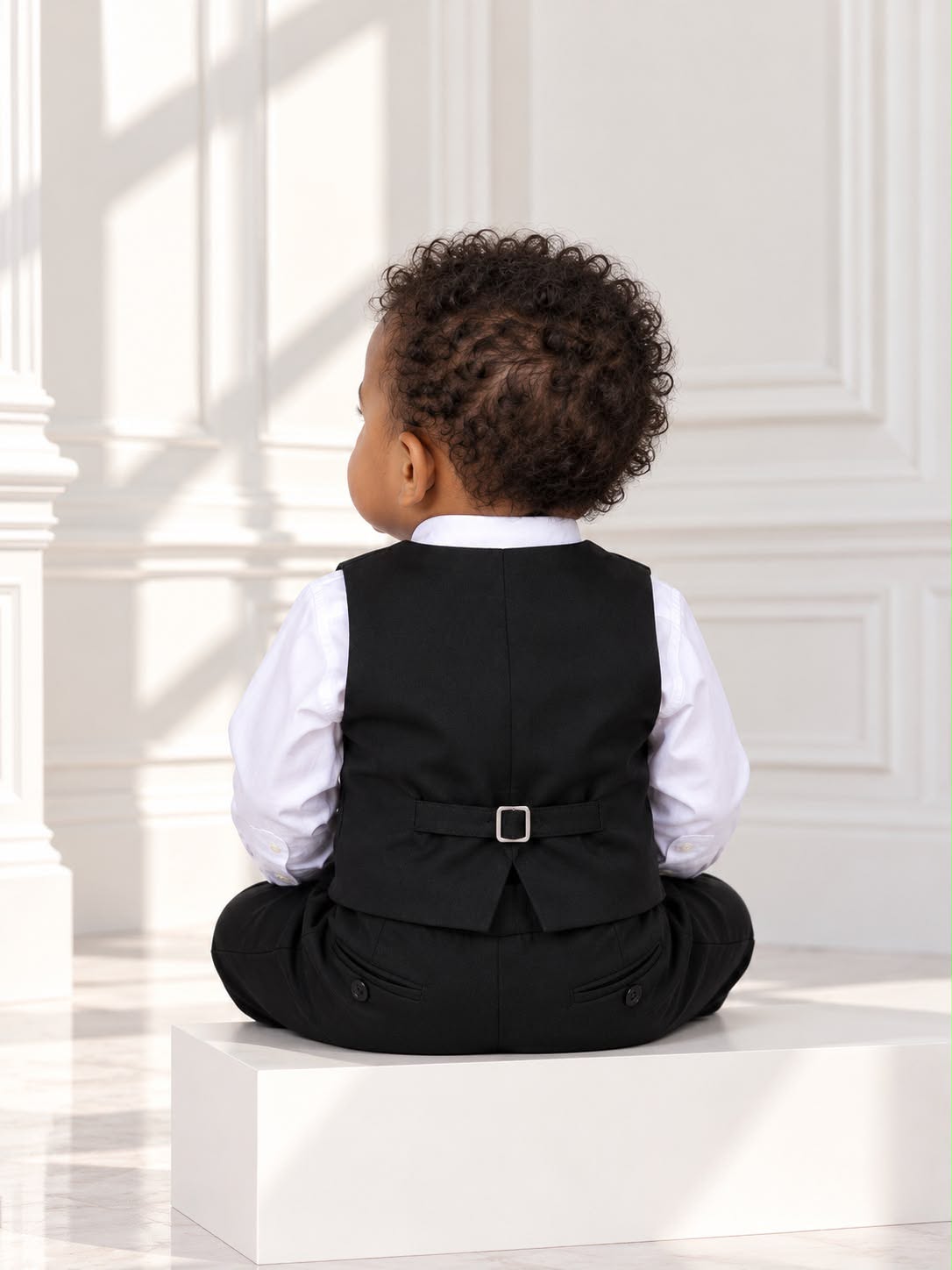 Baby Boys’ Formal Shirt, Vest & Trouser Set – White & Black | 12 Months