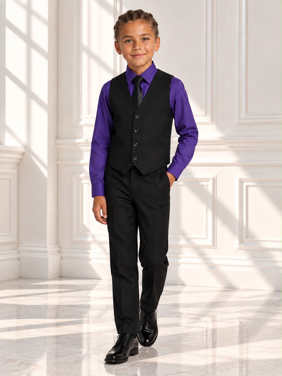 Boys’ 4-Piece Formal Suit Set – Purple, Size 12