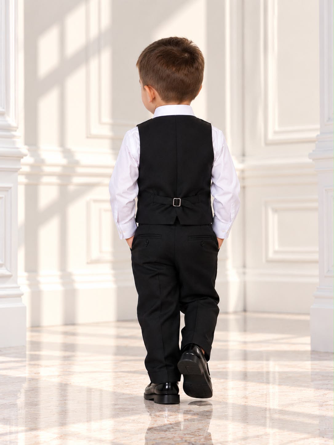 Toddler Boys’ Formal Shirt, Vest & Trouser Set – White & Black | 18 Months
