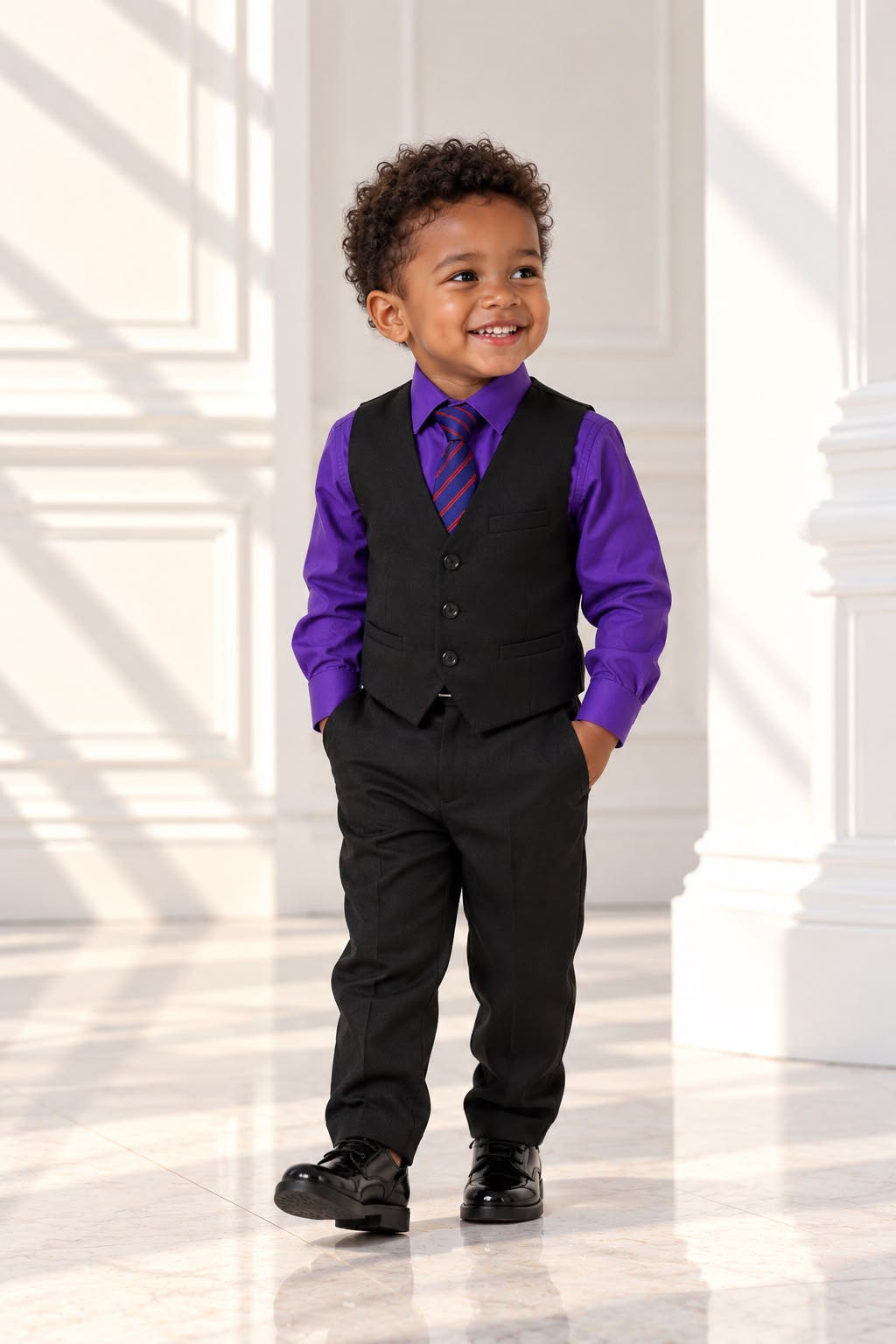 Toddler Boys’ 4-Piece Formal Set – Purple & Black – 24 Months