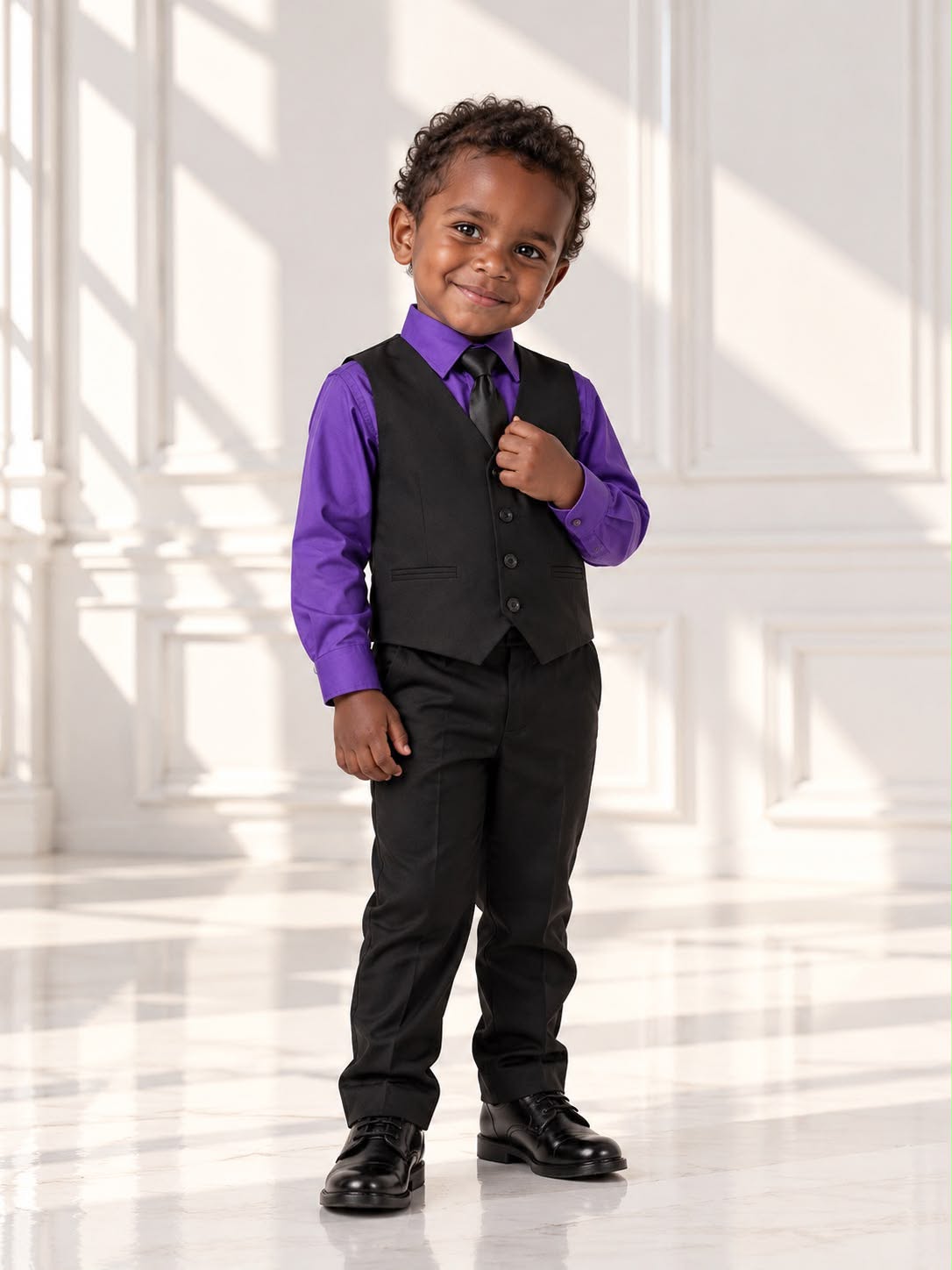 Boys’ 4-Piece Formal Set – Purple & Black | Size 3