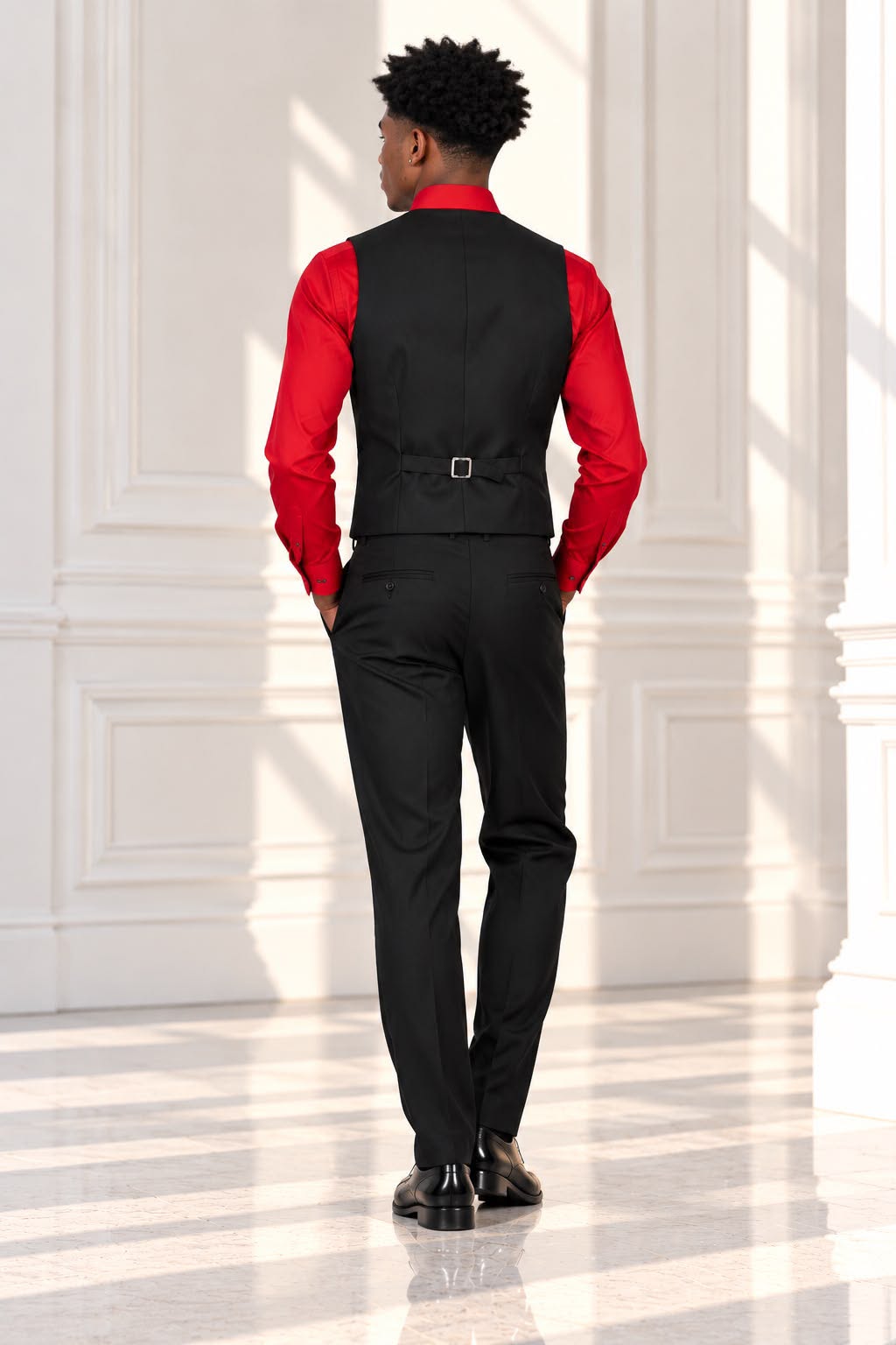 Boys’ 4-Piece Formal Shirt, Waistcoat, Tie & Trousers Set – Red & Black | Size 20