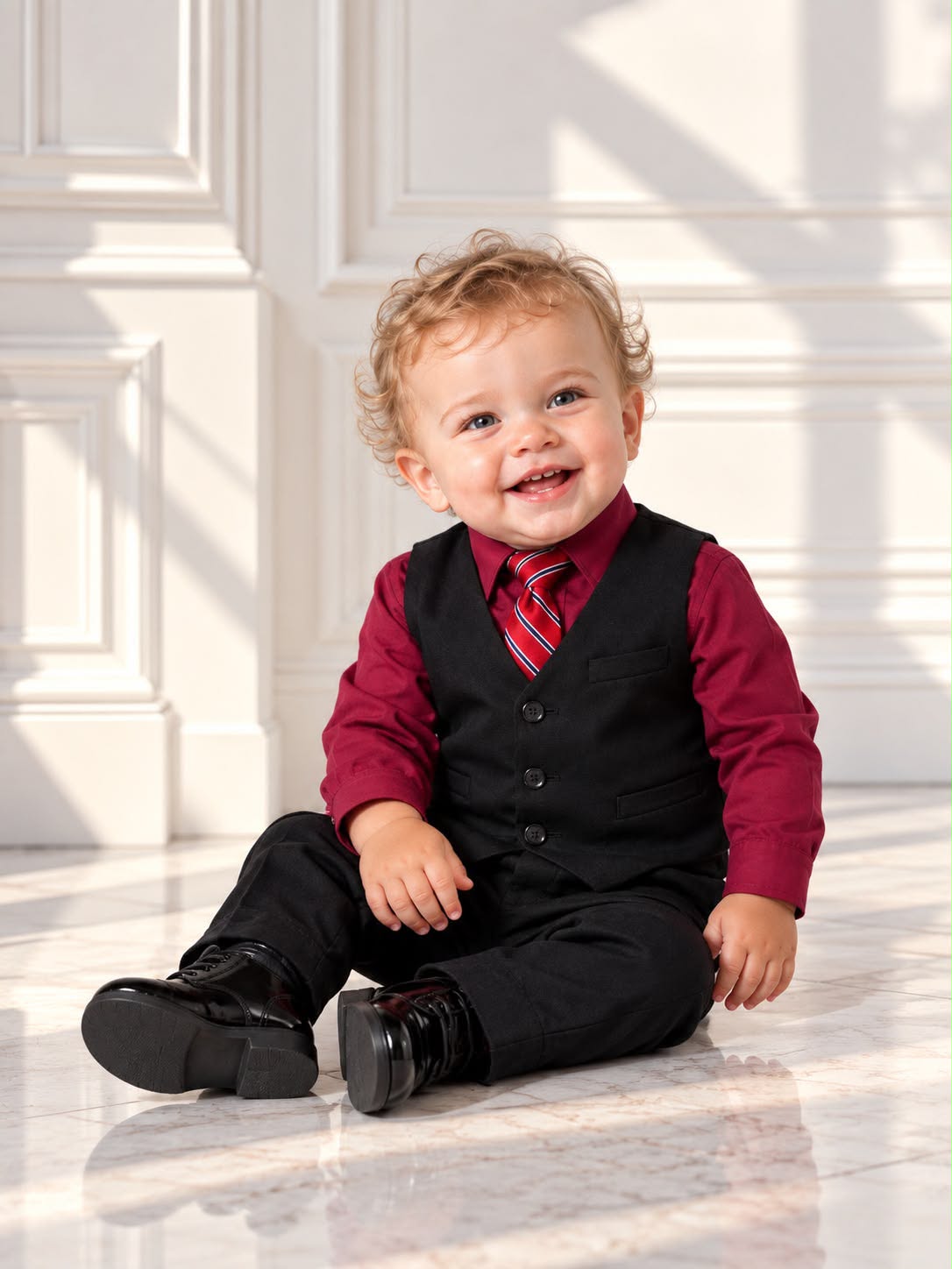 Baby Boys’ 4-Piece Formal Suit Set – Burgundy (12 Months)