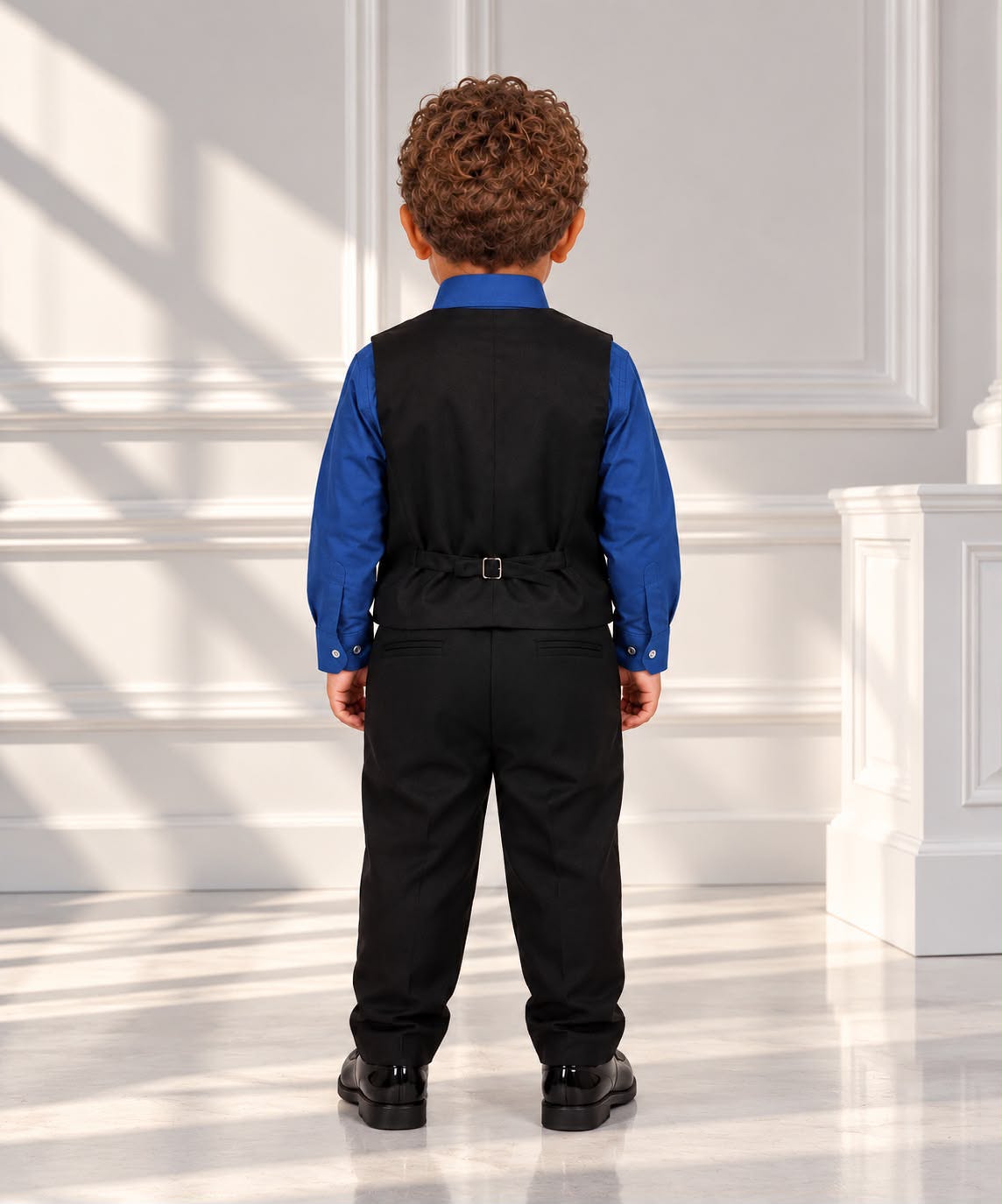 Toddler Boys’ Formal Shirt, Vest & Trouser Set – Blue & Black | 18 Months