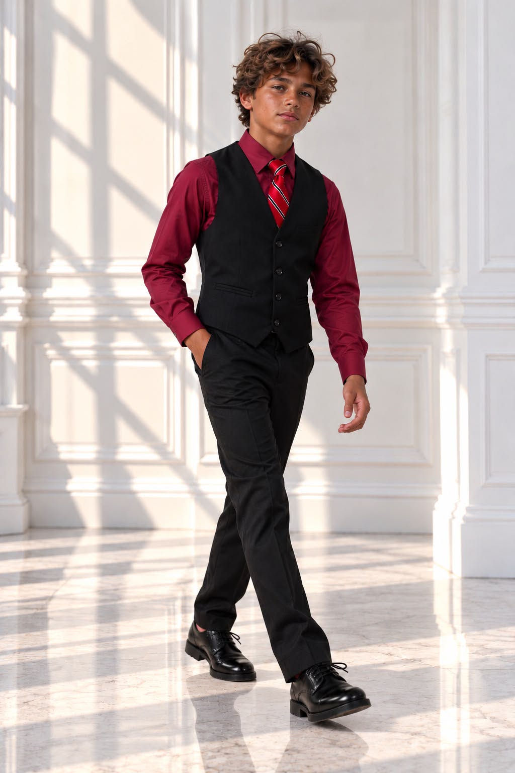 Boys’ 4-Piece Formal Suit Set – Burgundy, Size 10