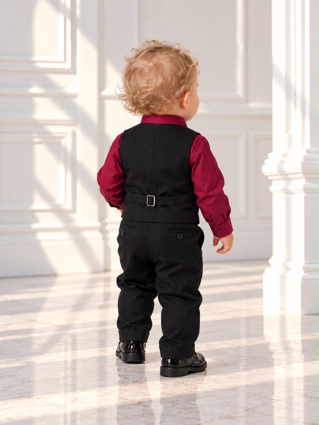 Baby Boys’ 4-Piece Formal Suit Set – Burgundy (12 Months)