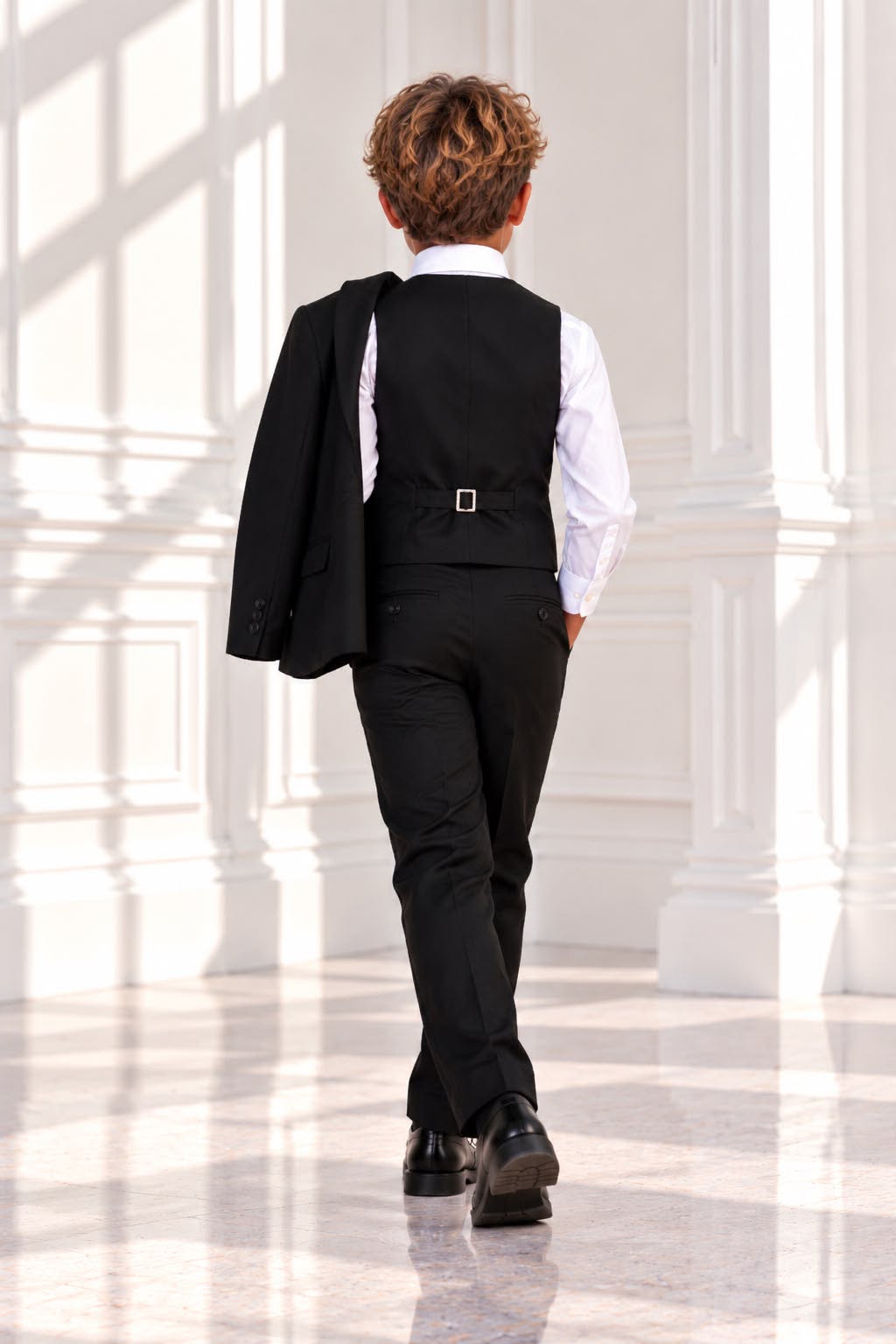 Boys’ 4-Piece Formal Suit Set with Shirt & Tie – Black & White | Size 12