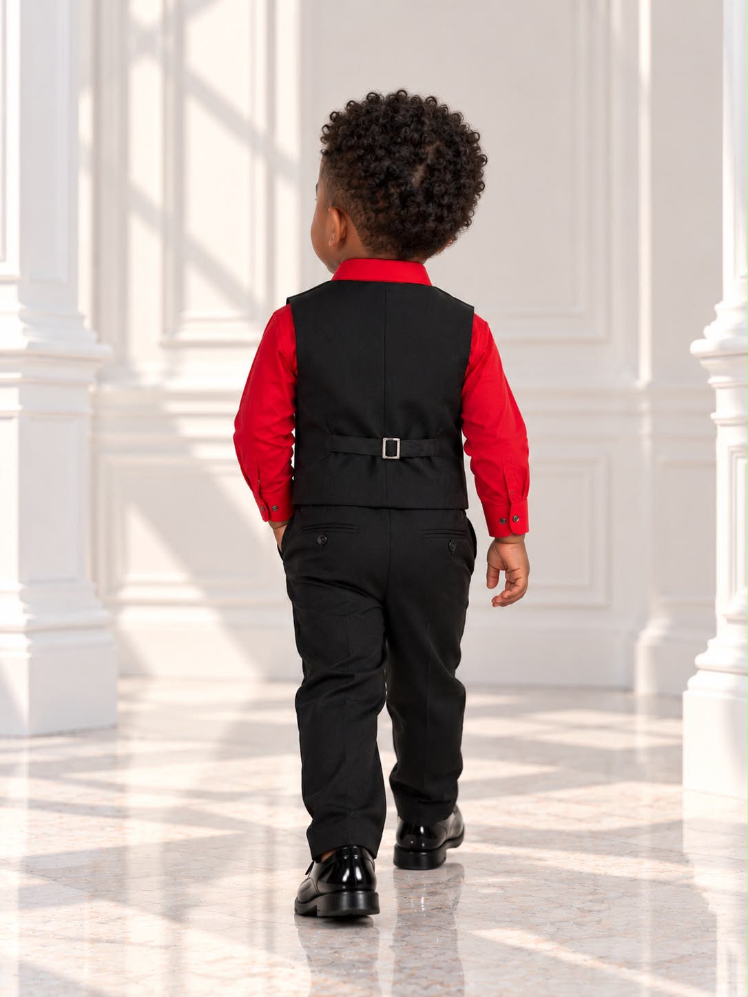 Toddler Boys’ Formal Shirt, Vest & Trouser Set – Red & Black | 18 Months