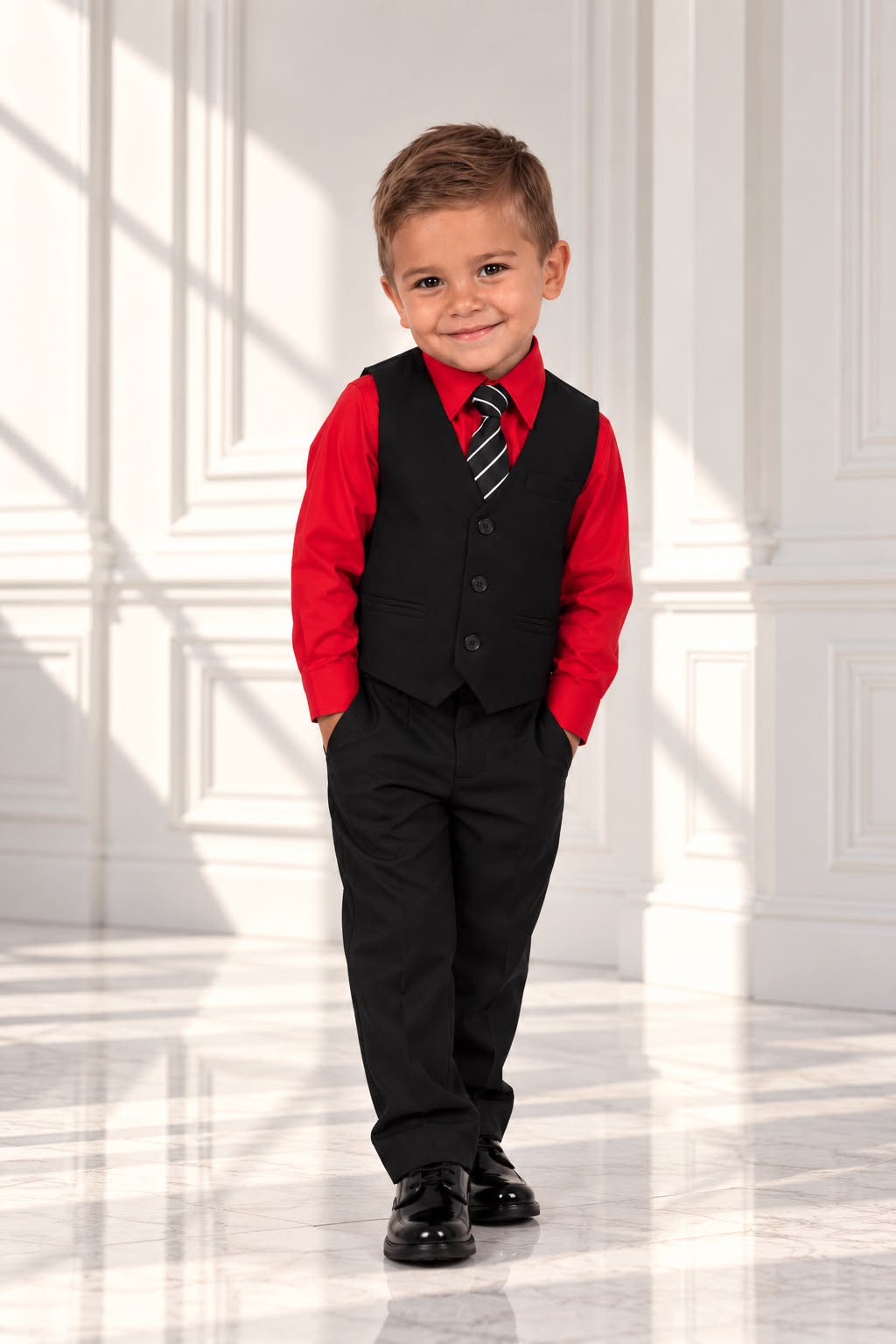 Boys’ 4-Piece Formal Set – Red & Black | Size 3