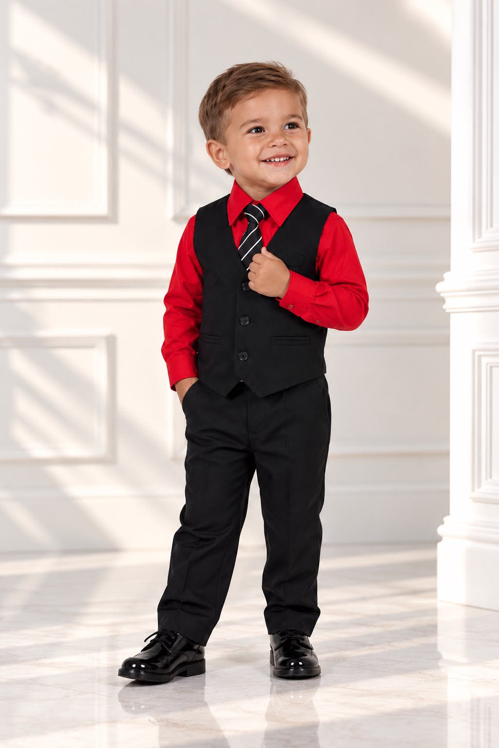 Toddler Boys’ 4-Piece Formal Set – Red & Black – 24 Months
