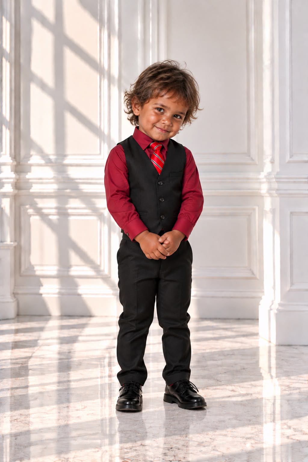 Boys’ 4-Piece Formal Set – Burgundy & Black | Size 3