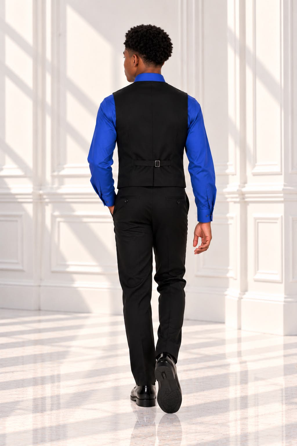 Boys’ 4-Piece Formal Shirt, Waistcoat, Tie & Trousers Set – Royal Blue & Black | Size 16
