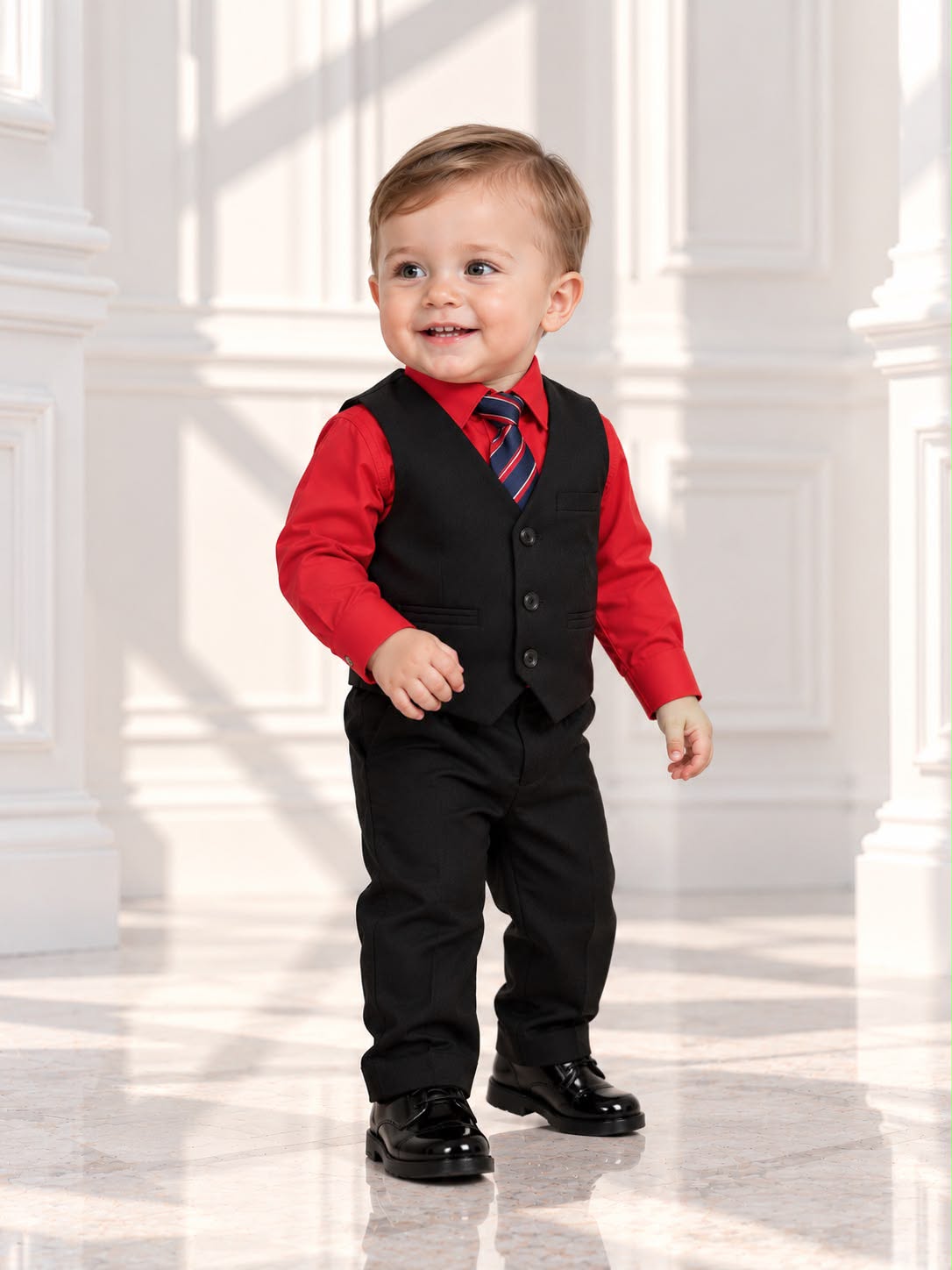 Baby Boys’ 4-Piece Formal Suit Set – Red (12 Months)