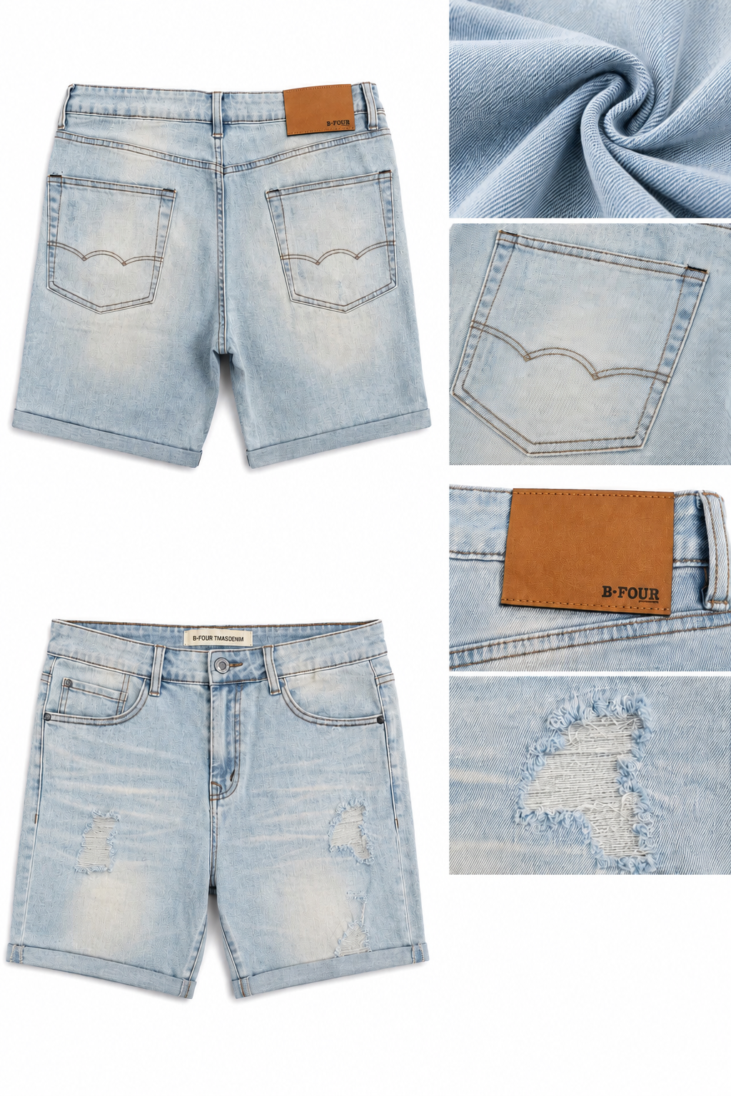 Men's Light Wash Distressed Denim Shorts | Casual Stretch Fit