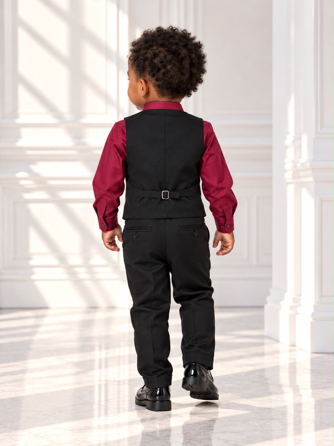 Toddler Boys’ 4-Piece Formal Set – Burgundy & Black – 24 Months