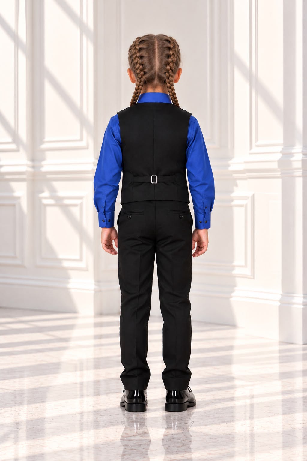 Kids’ 4-Piece Formal Shirt, Waistcoat, Tie & Trousers Set – Royal Blue & Black| Size 6