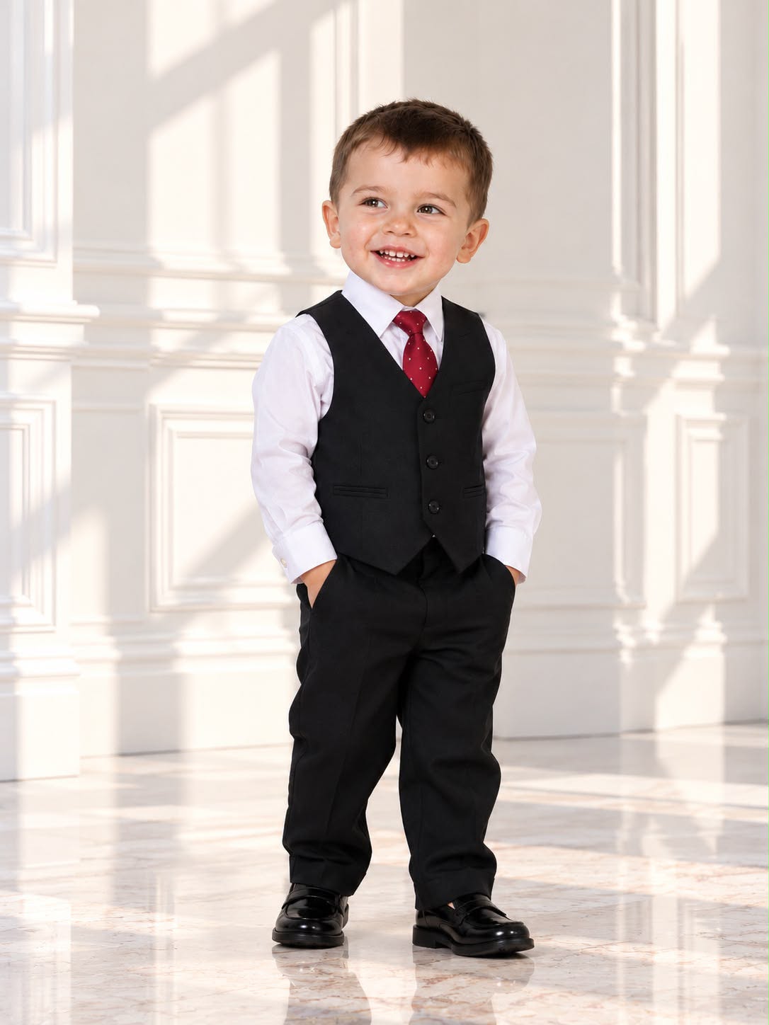 Toddler Boys’ 4-Piece Formal Set – White & Black – 24 Months