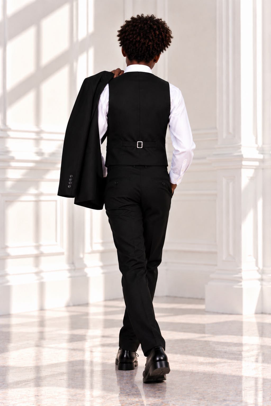 Boys’ 5-Piece Formal Suit Set with Shirt & Tie – Black & White | Size 18
