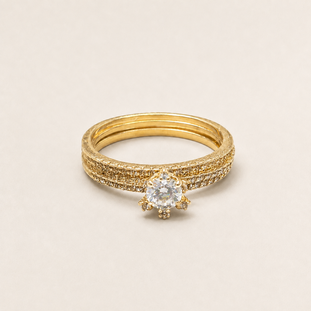 Women’s Gold-Tone Three-Piece Crystal Ring