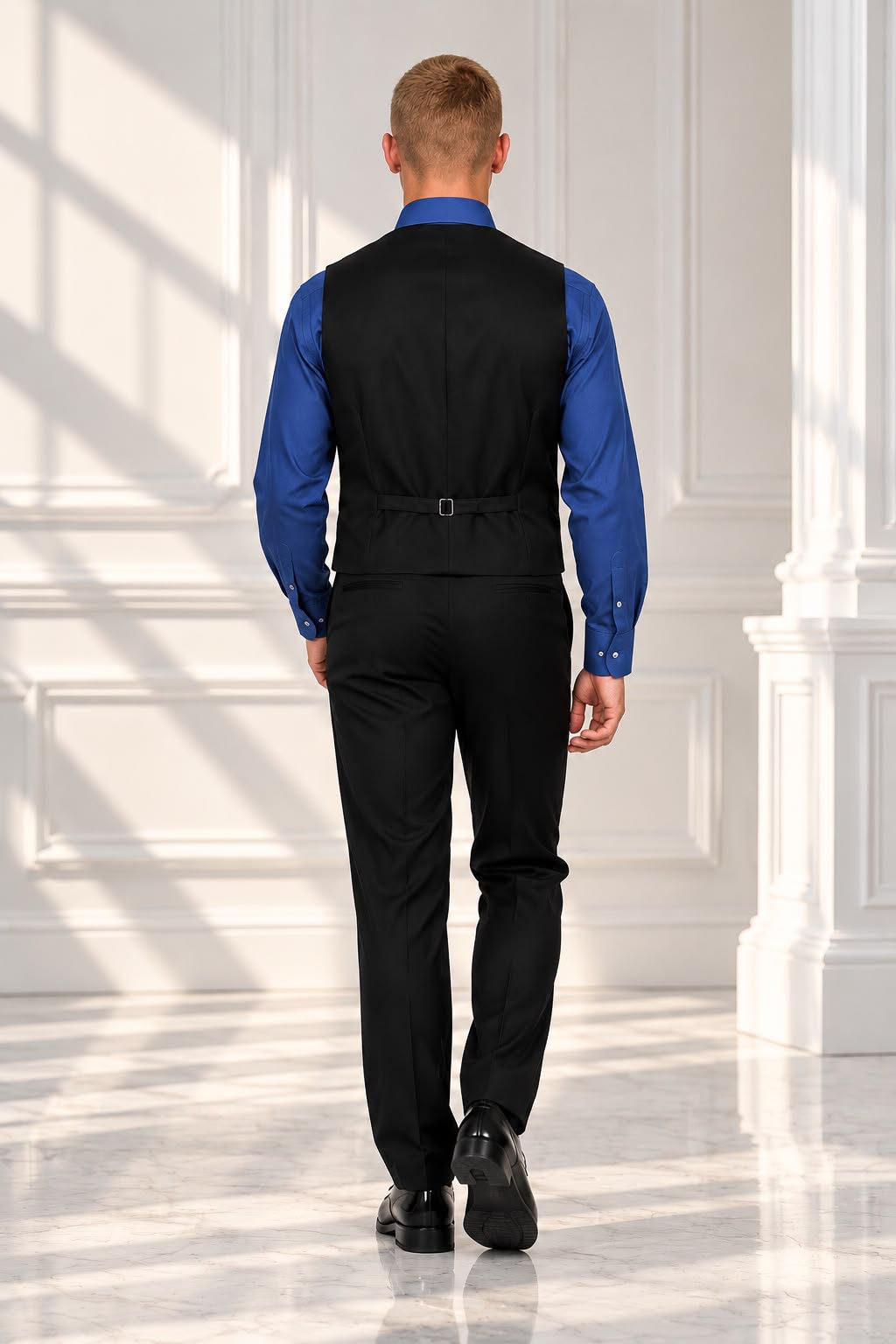 Boys’ 4-Piece Formal Shirt, Waistcoat, Tie & Trousers Set – Royal Blue & Black | Size 20