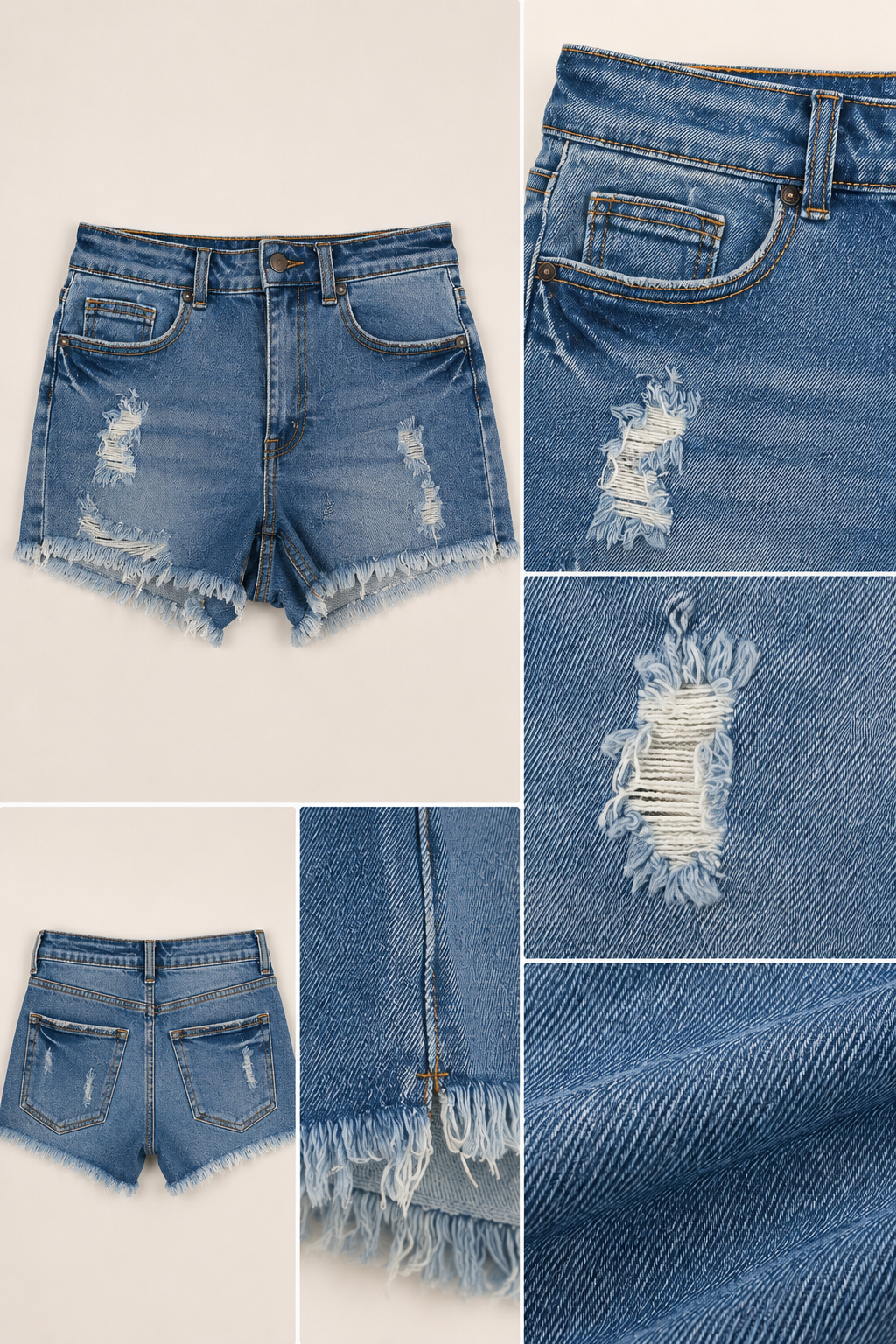 Light Wash Distressed Denim Shorts | High Rise Frayed Hem Shorts