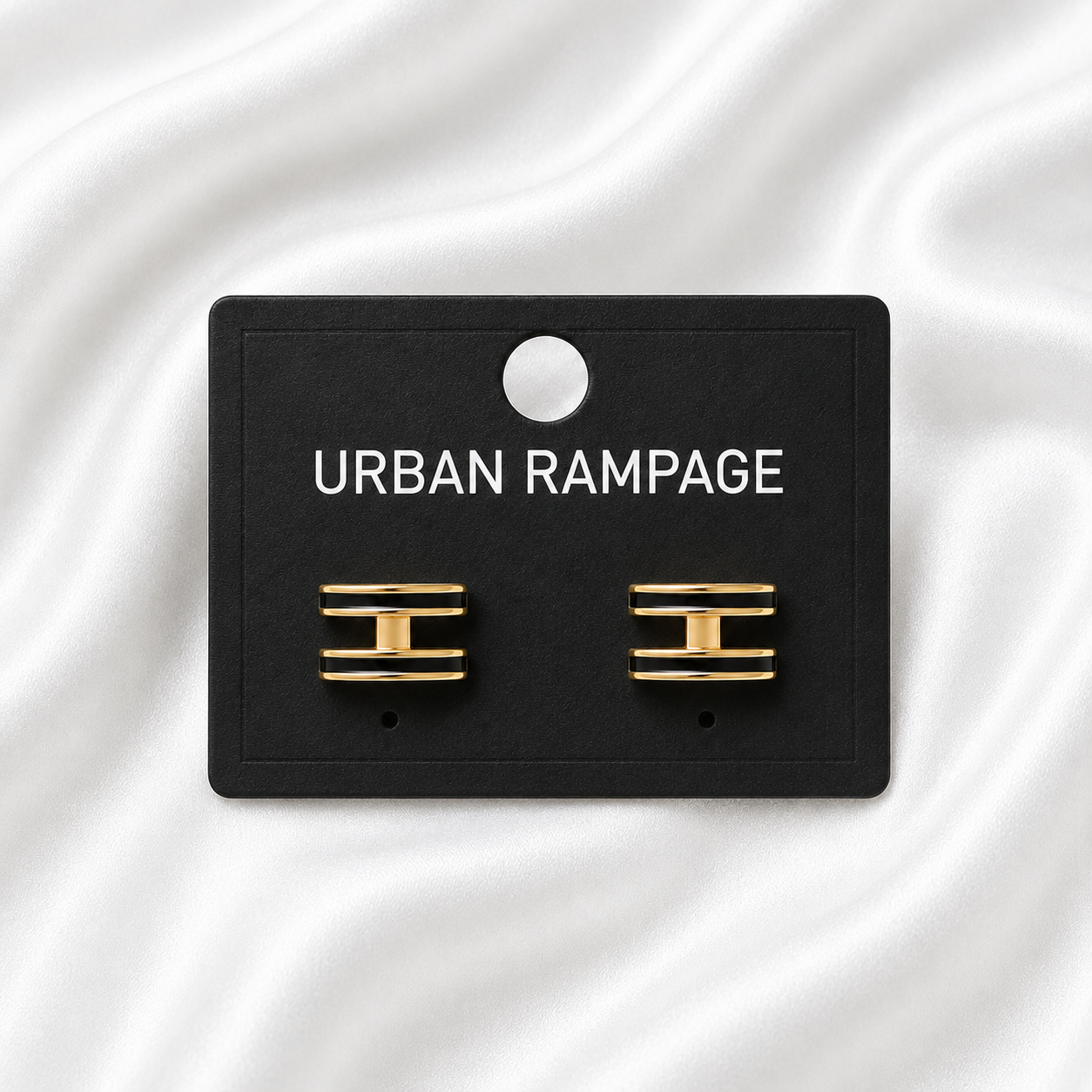 Modern Black & Gold Double Bar Stud Earrings