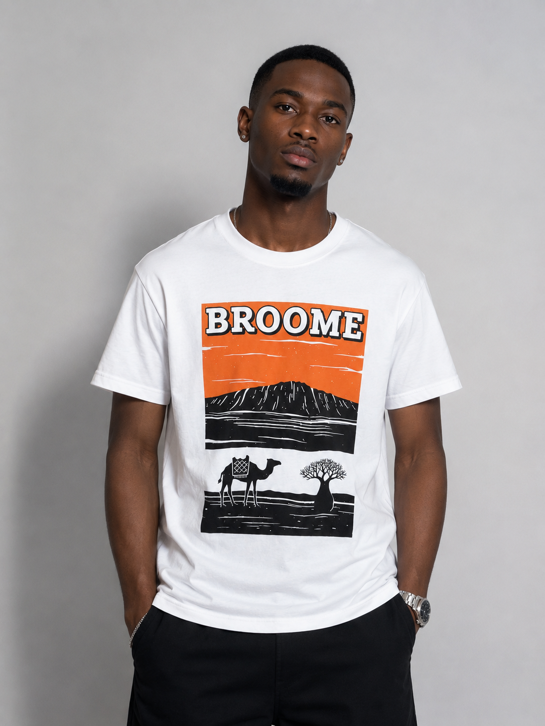 Broome Camel & Boab Graphic Cotton T-Shirt