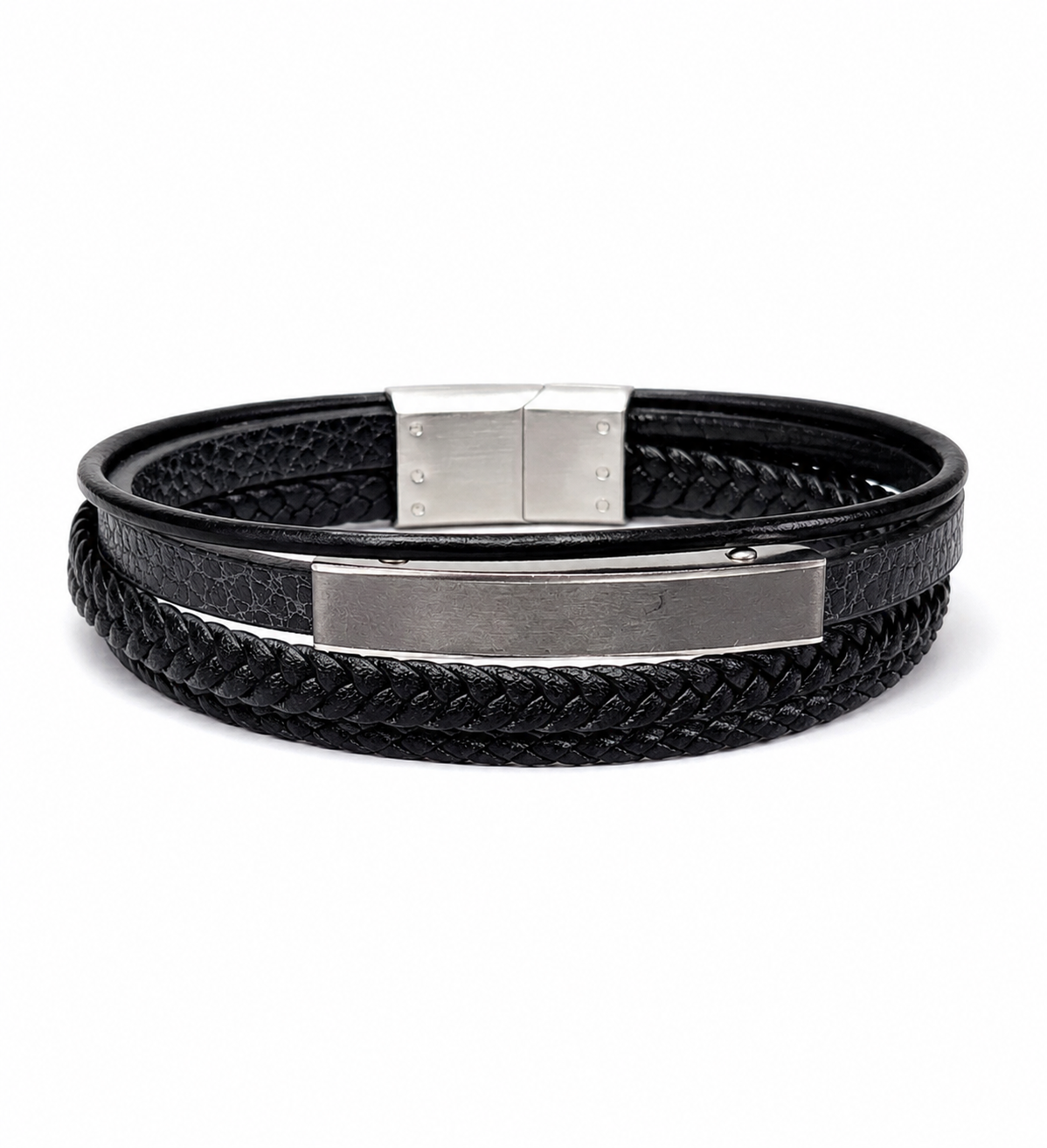 Multi-Layer Black Leather Fashion Bracelet