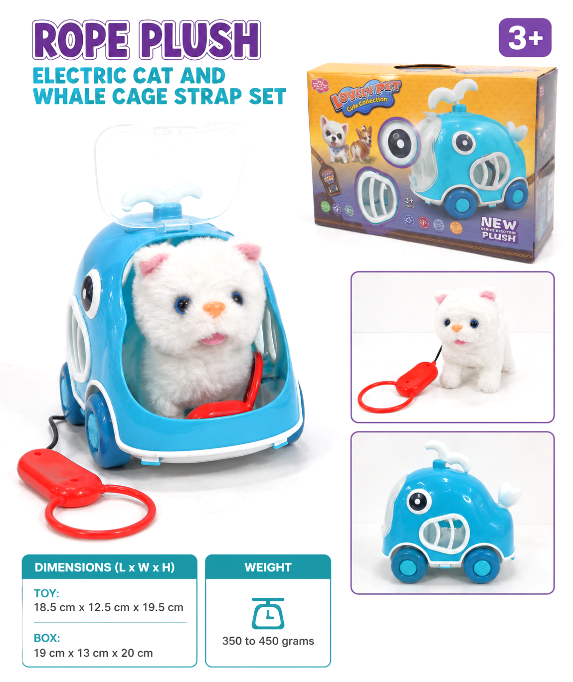 Interactive Plush Walking Cat with Whale Carrier | Battery-Operated Pet Toy | Ages 3+