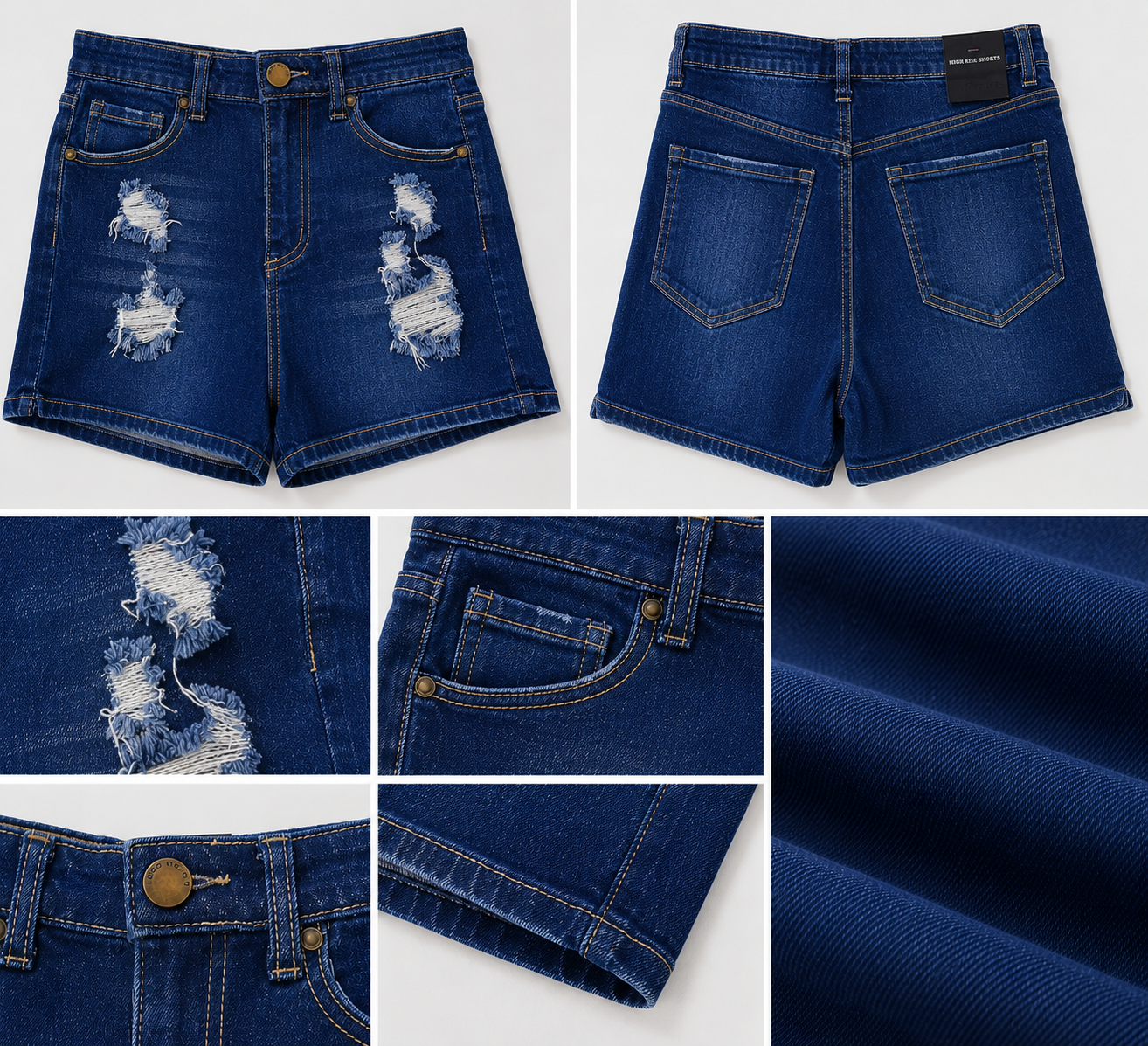 High-Waist Distressed Denim Shorts