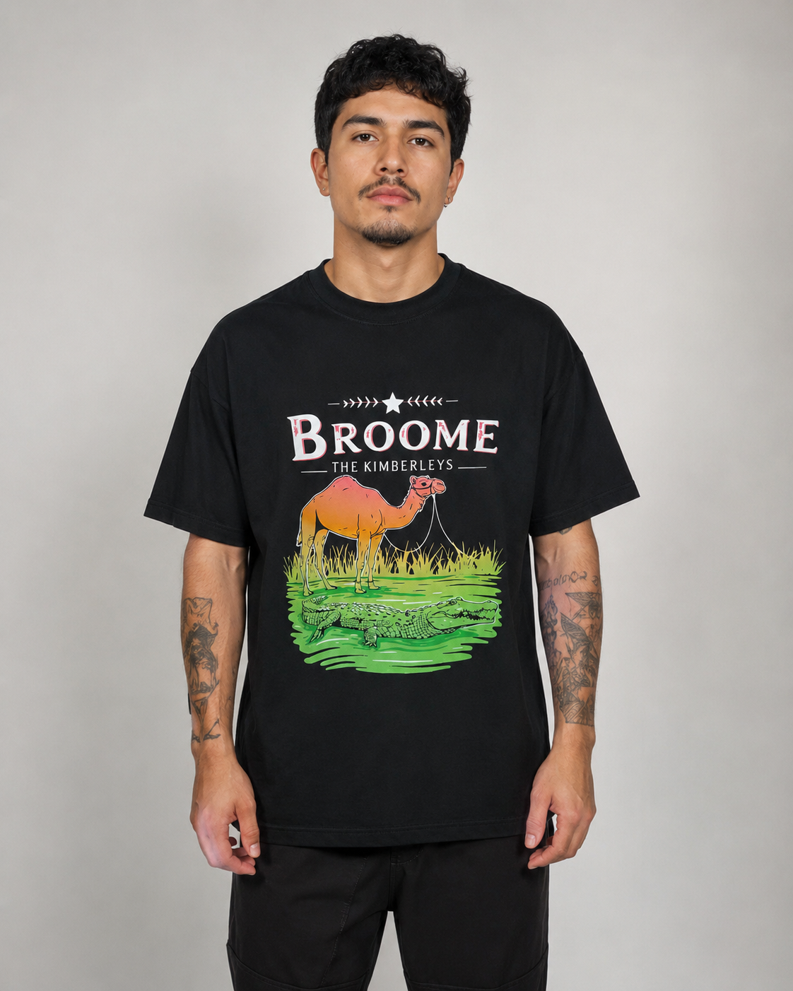 Broome Camel & Crocodile Graphic T-Shirt – Black